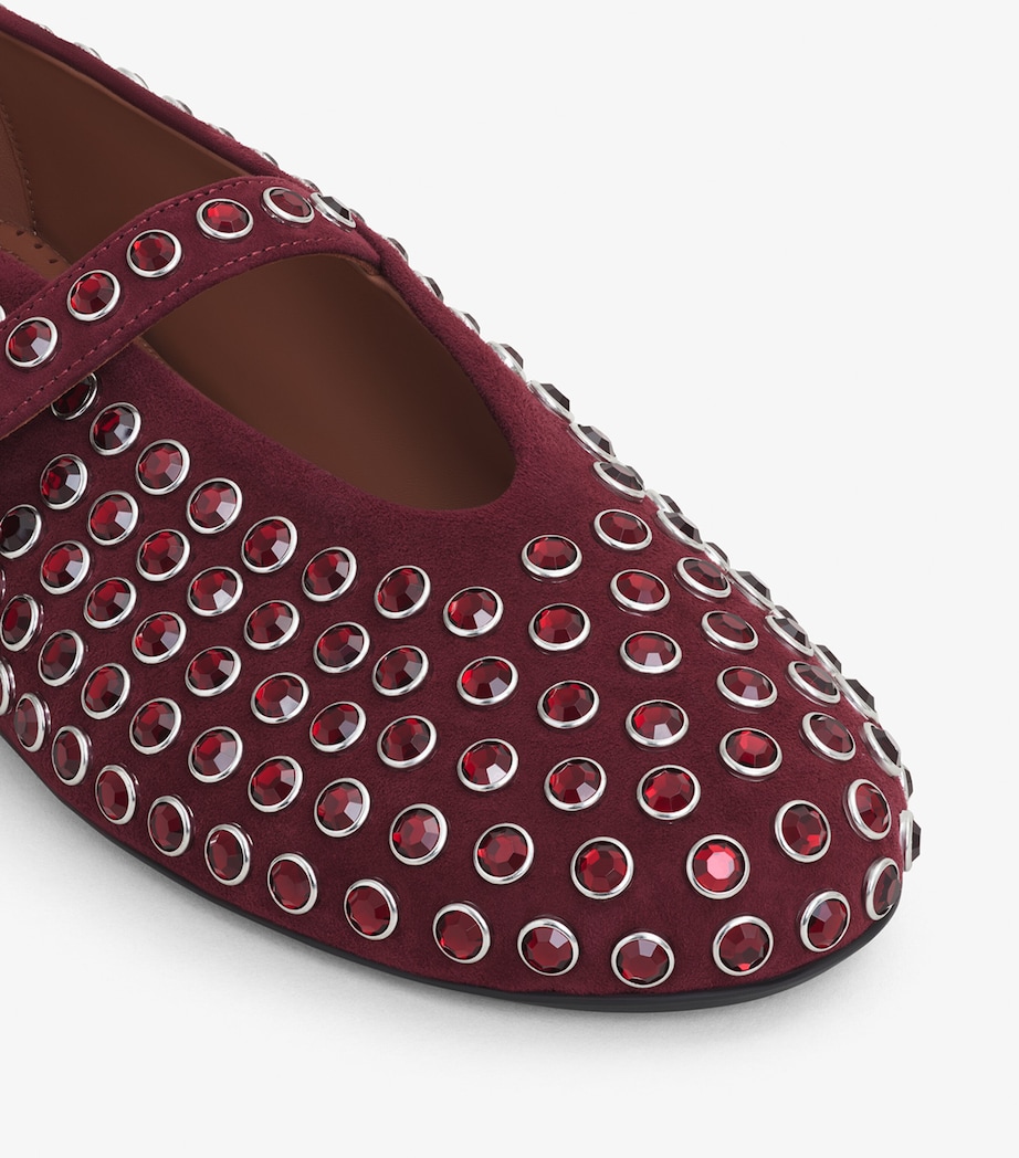 Suede Embellished Ballet Flats ROUGE GRENAT Image 4