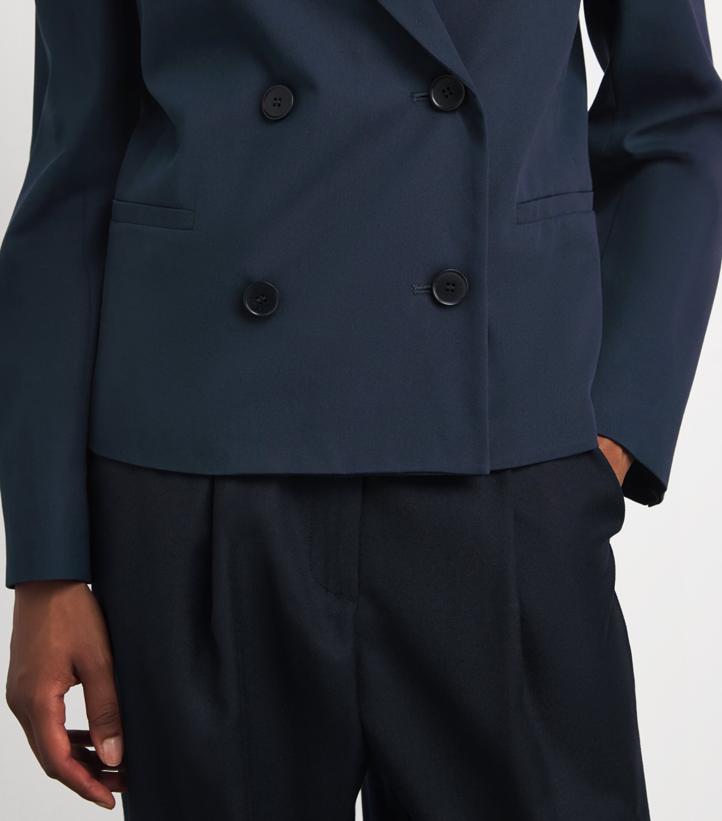 Cotton Double-Breasted Blazer NAVY Image 6