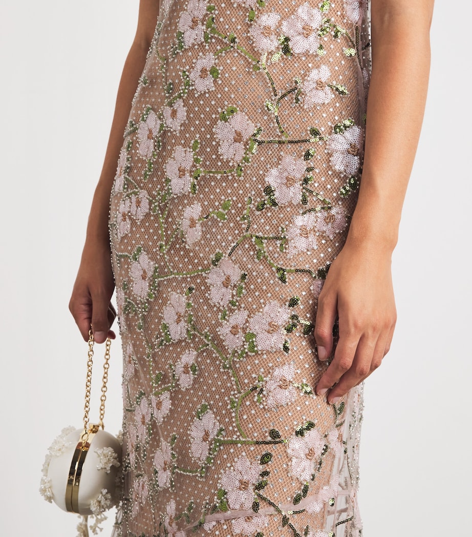 Self-Portrait Womens Sequin-Embellished Rhinestone Maxi Dress Pink Image 5