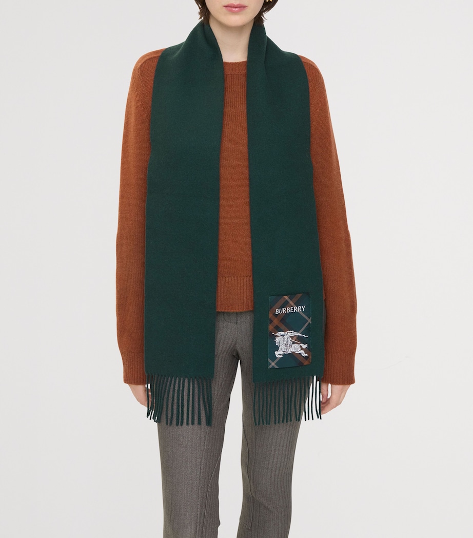 Cashmere Check Label Scarf BRIGADE GREEN Image 3