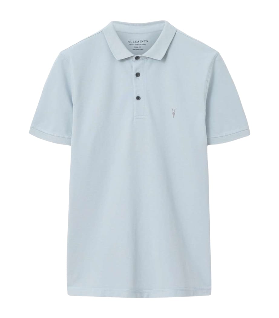 AllSaints Mens Organic Cotton Reform Polo Shirt Misty Blue Image 1