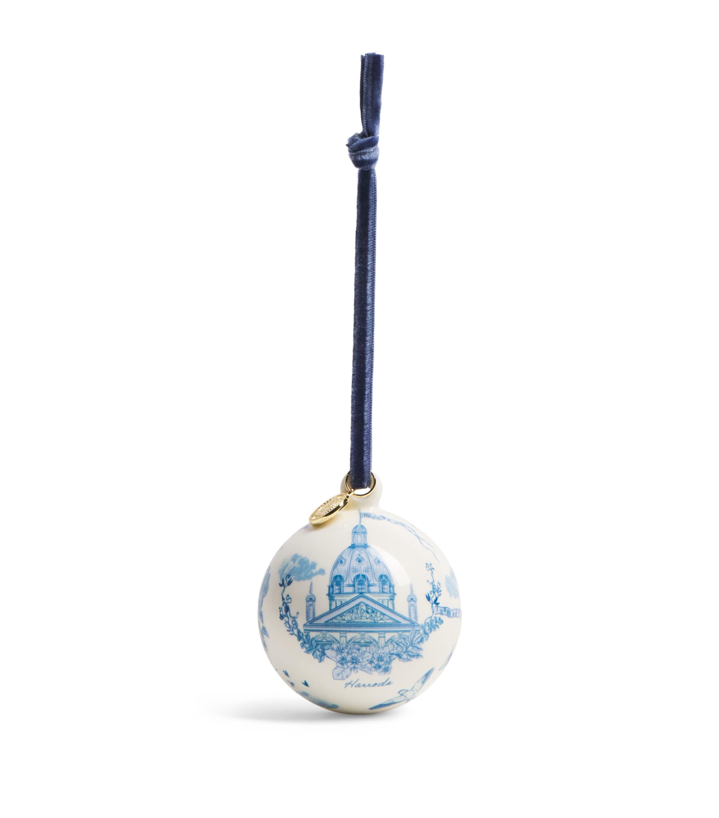 Harrods Fine China Blue Toile Bauble Blue Image 1