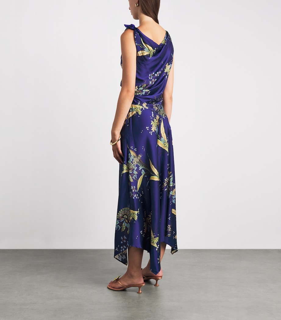 STAUD Womens Silk Portia Midi Dress Tpmd Tapestry Mdnght Image 4