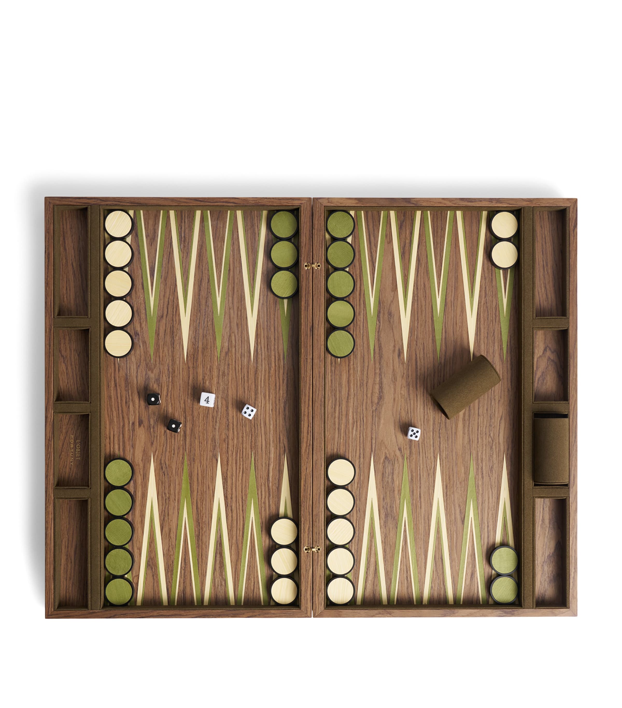 L'Objet Wooden Matis Backgammon Set Green Image 2