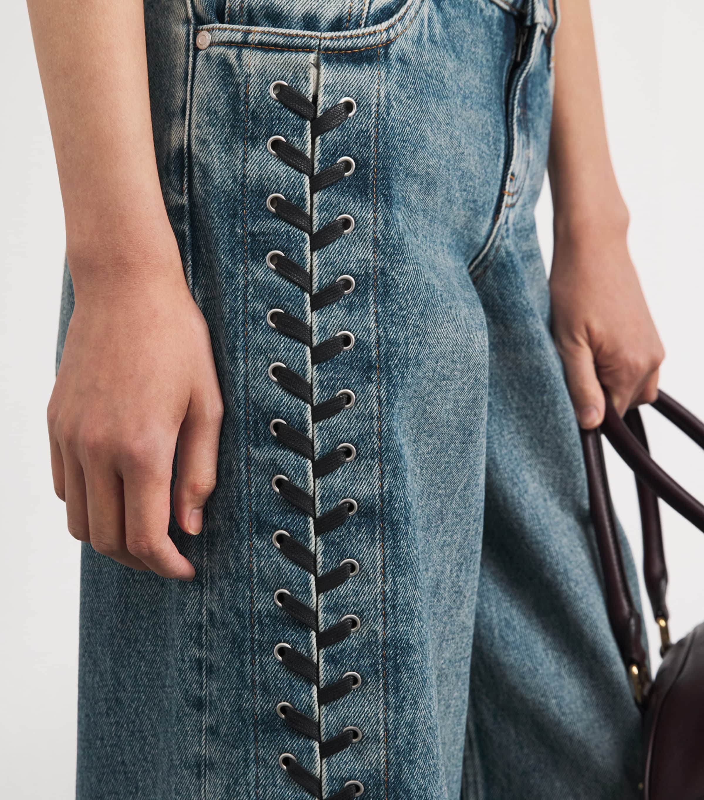 Lace-Up Wide-Leg Jeans 4152 MID BLUE Image 6