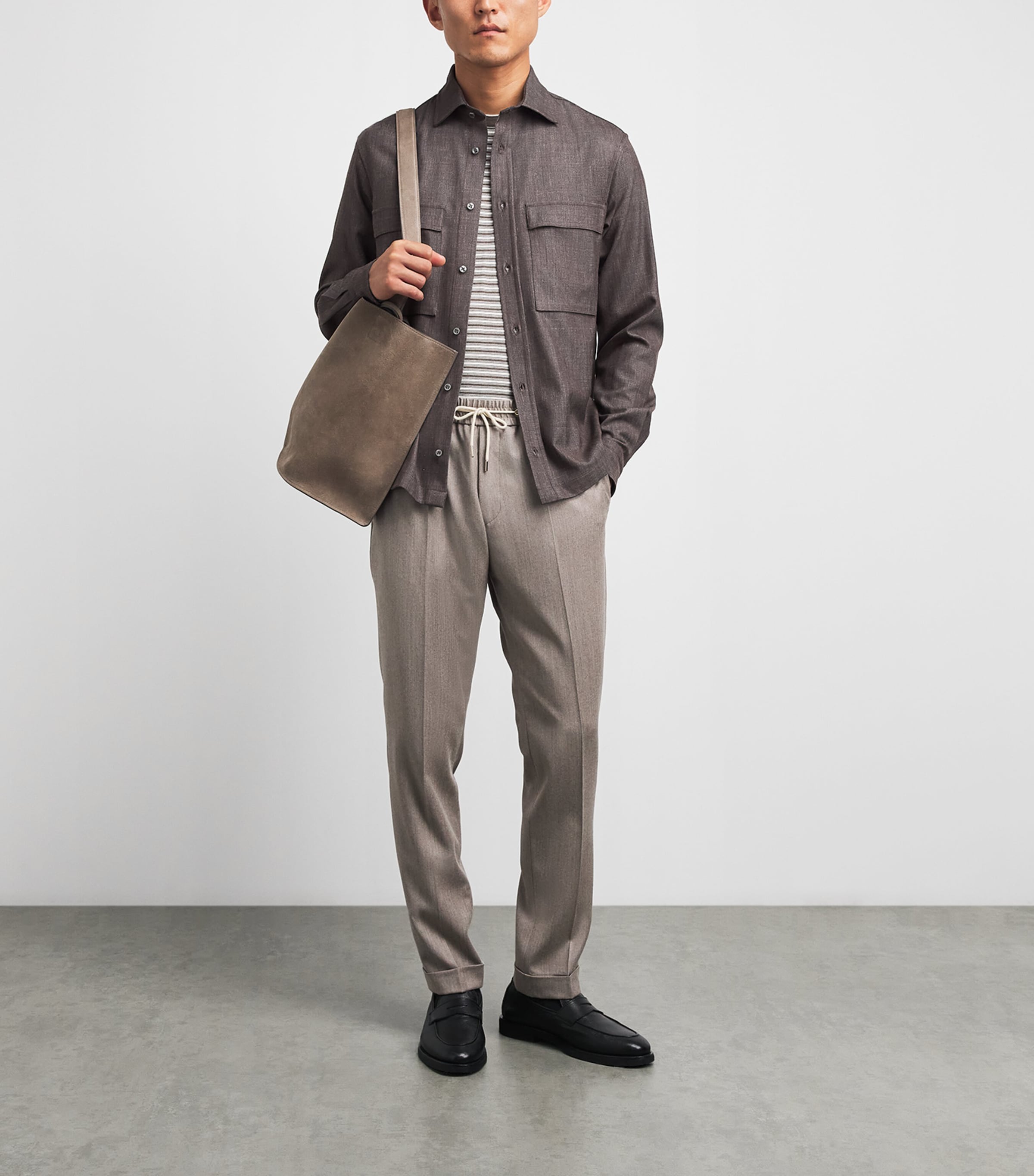 Paul & Shark Mens Wool-Silk-Linen-Blend Overshirt Dove Grey Image 2