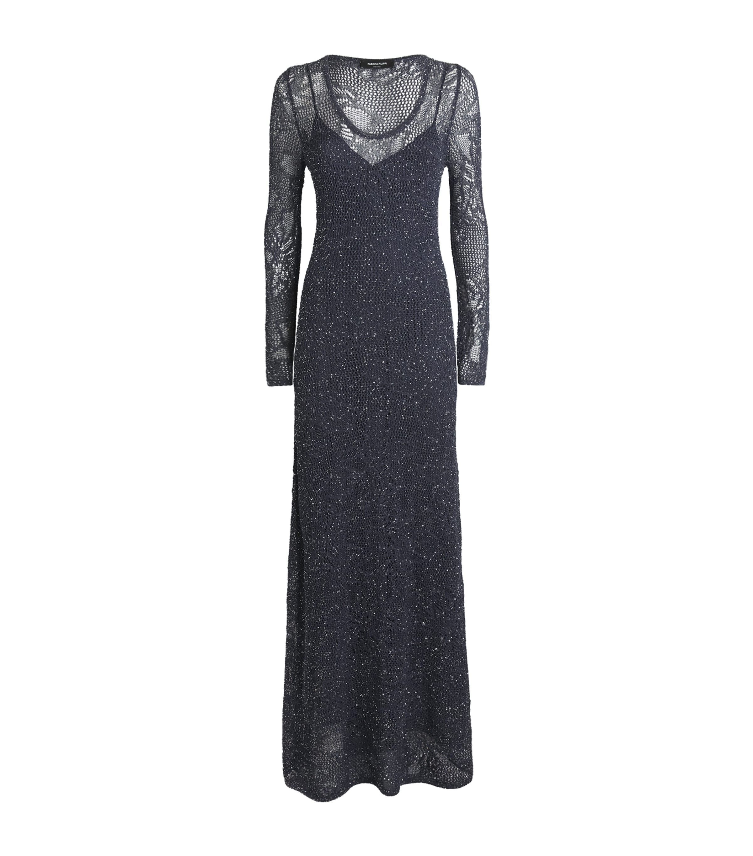 Fabiana Filippi Womens Sequinned Lace Maxi Dress Blu Notte Image 1