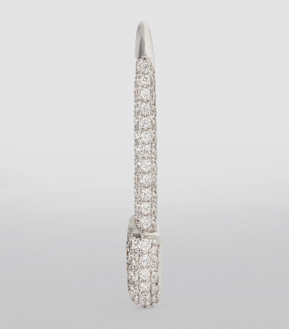 White Gold and Diamond Safety Pin Single Right Earring WHITE GOLD Image 2