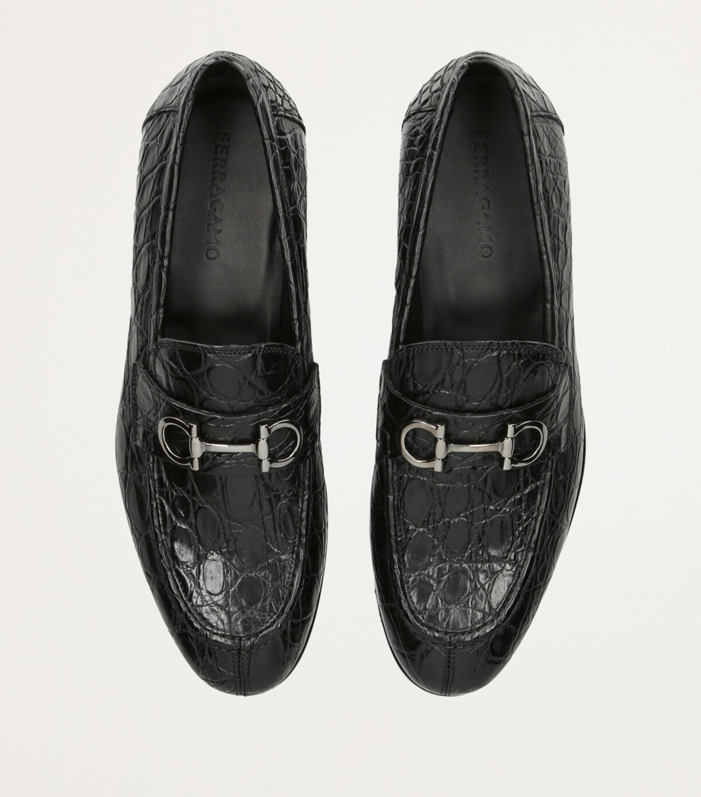 Salvatore Ferragamo Crocodilian Leather Loafers Black 9.5 EE Italy Salvatore Ferragamo Black Crocodile Leather Gin Luxe Loafers  main image 4