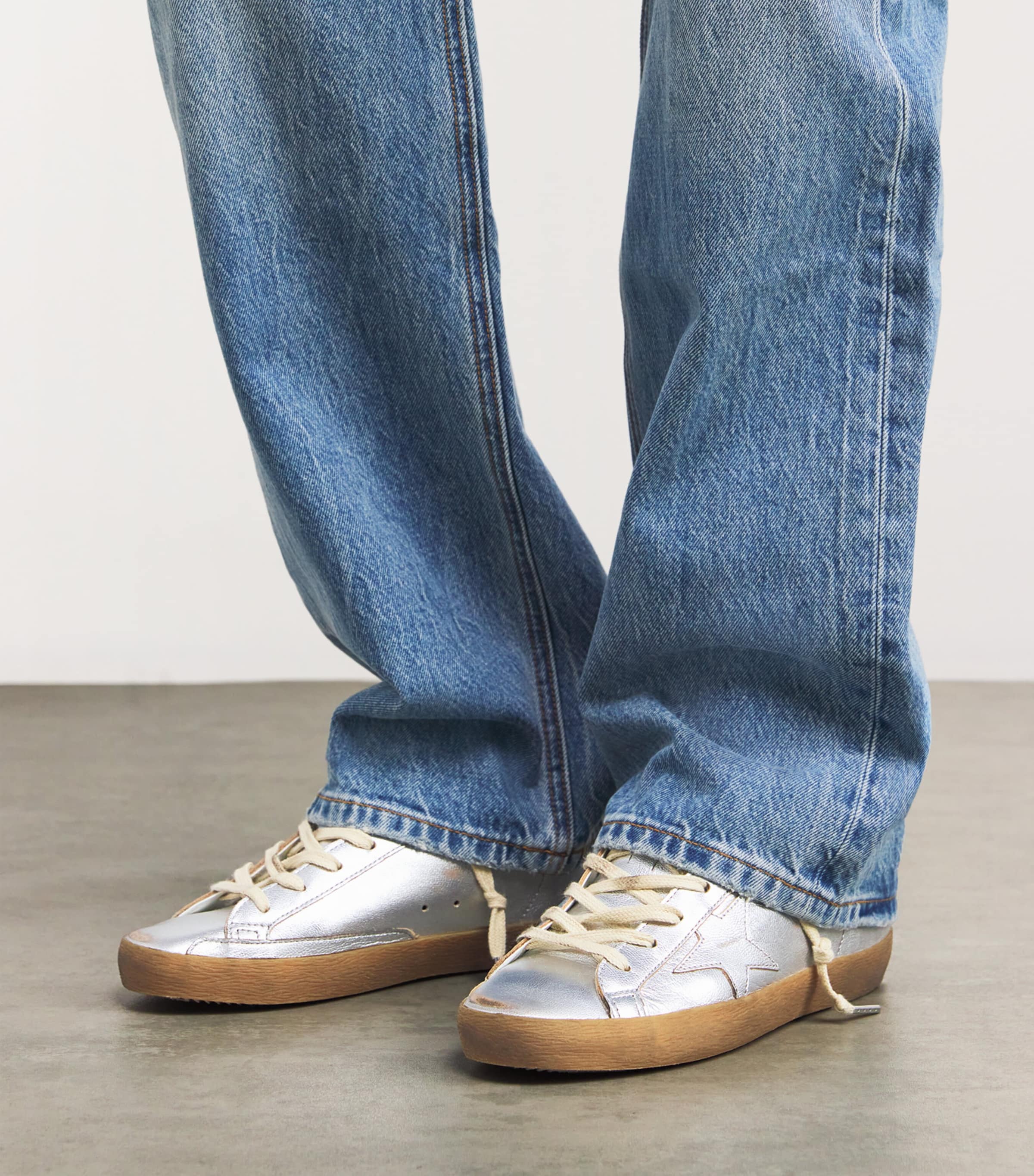 Golden Goose Metallic Leather Super-Star Sneakers Silver Image 2