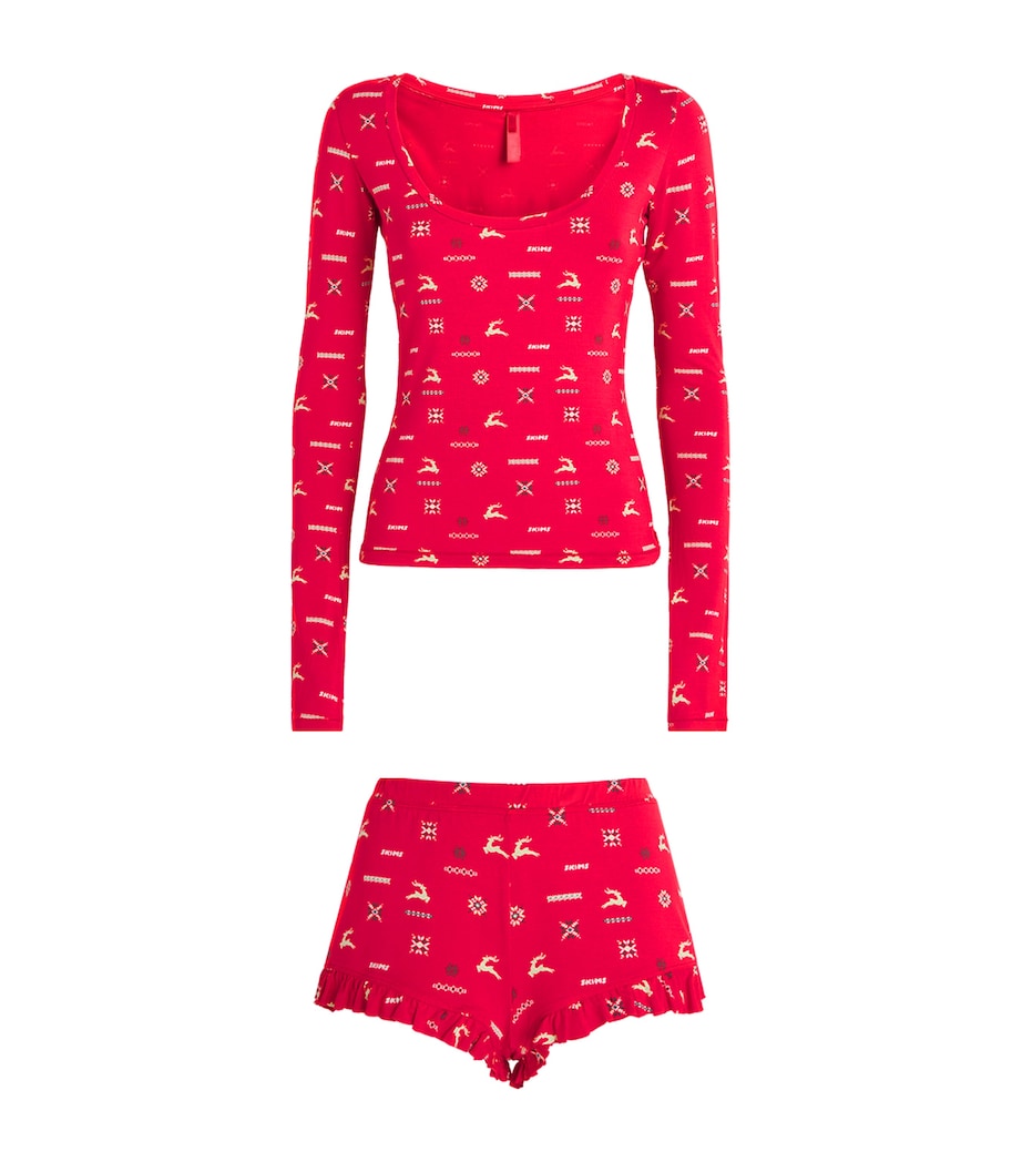 Modal-Blend Festive Print Pyjama Top CRNBRRY VNTG DR PRNT Image 1