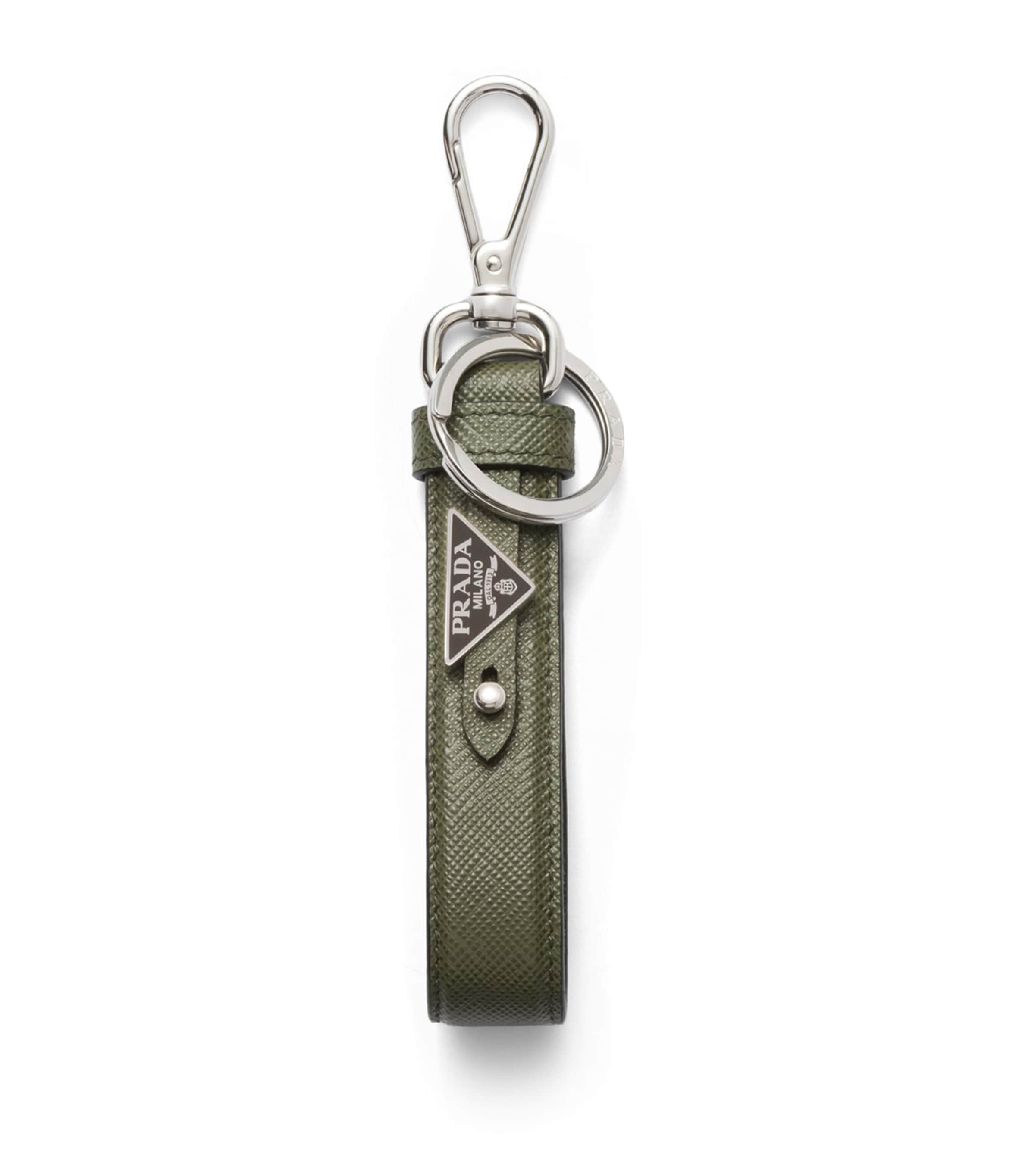 Prada Saffiano Leather Keychain In Green