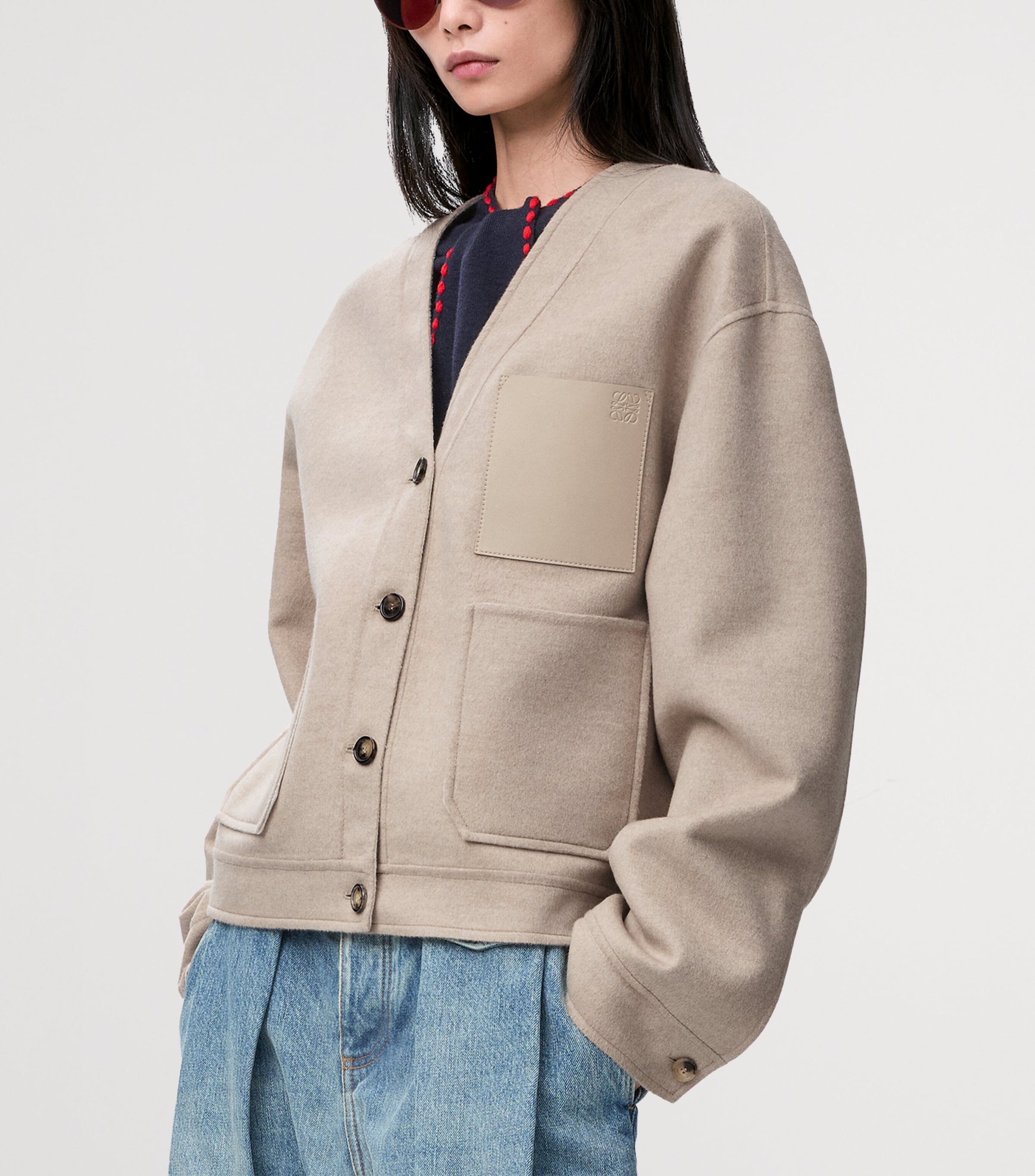 Wool-Cashmere Anagram Cardigan SANDSTONE/WHITE Image 3