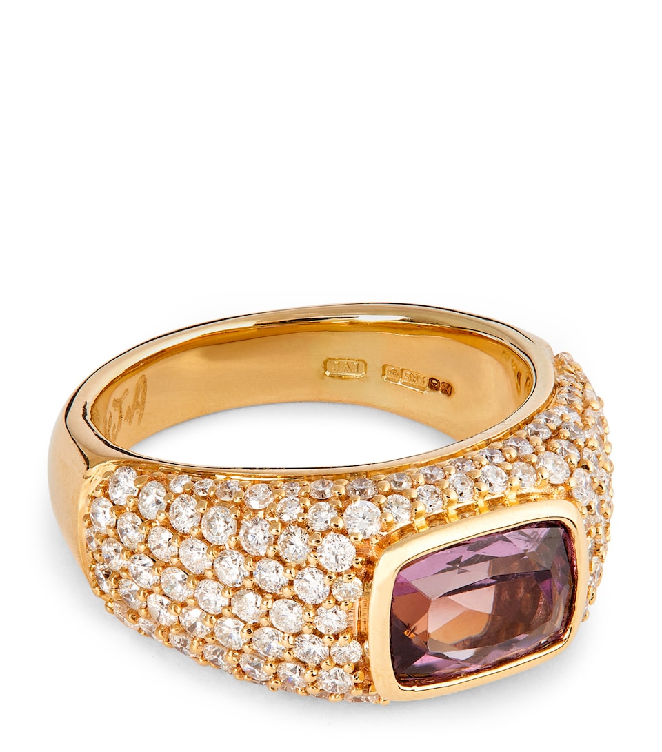 Yellow Gold, Diamond and Kunzite Ring