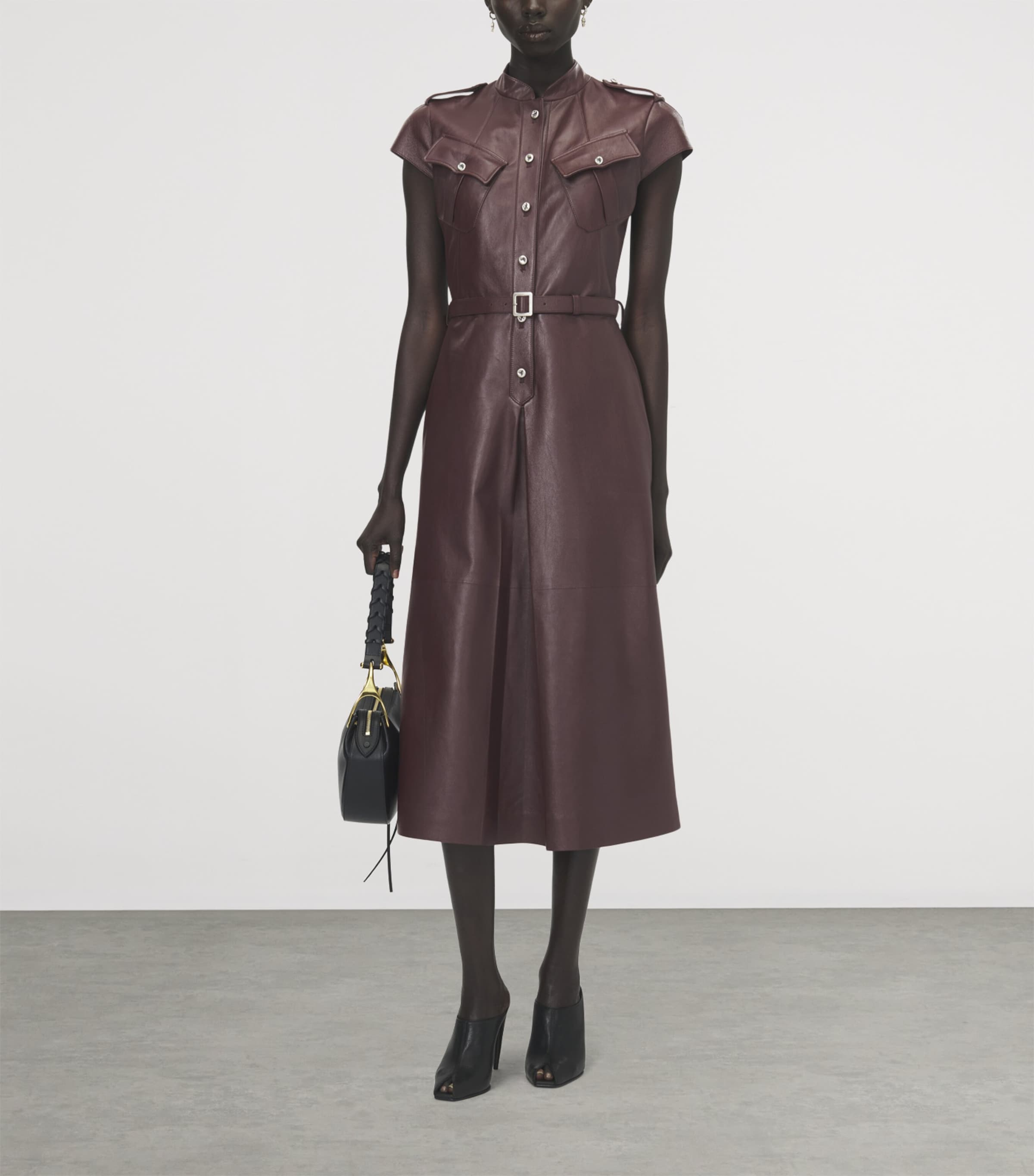 McQueen Womens Leather Uniform Midi Dress Image 2