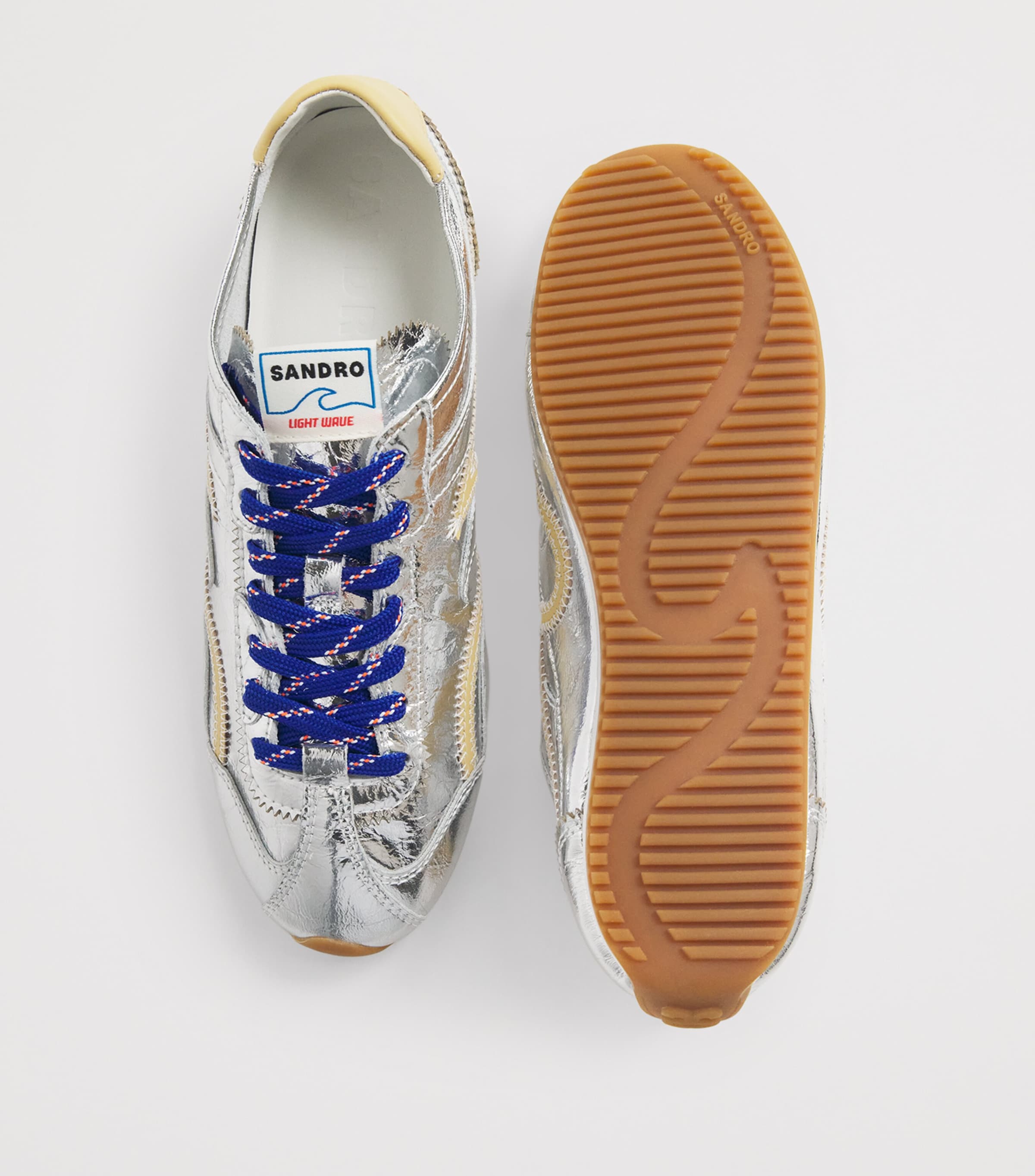 Sandro Paris Metallic Leather Light Wave Sneakers Silver Image 7