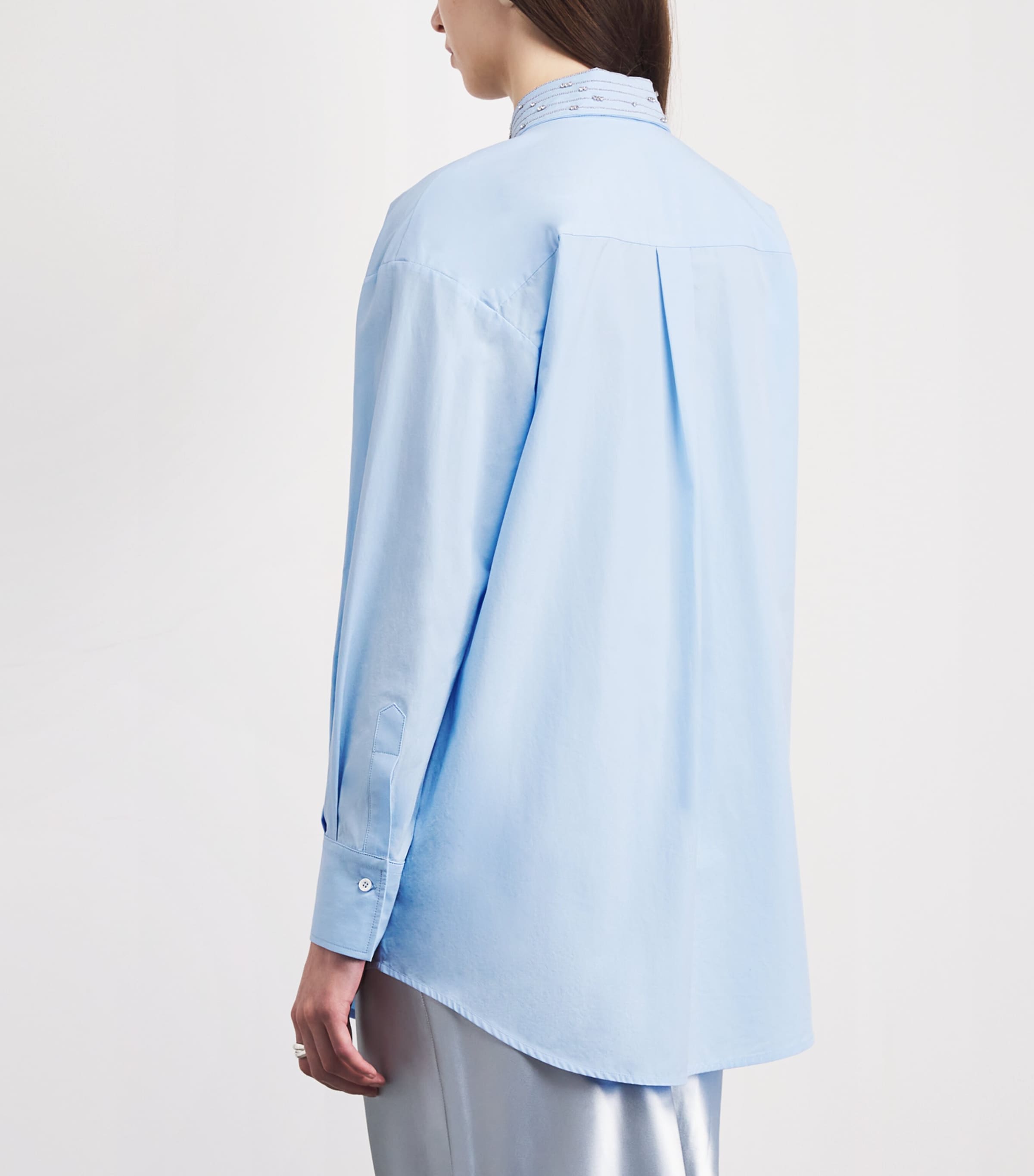 Fabiana Filippi Blue Embellished-Collar Boyfriend Shirt | Harrods US