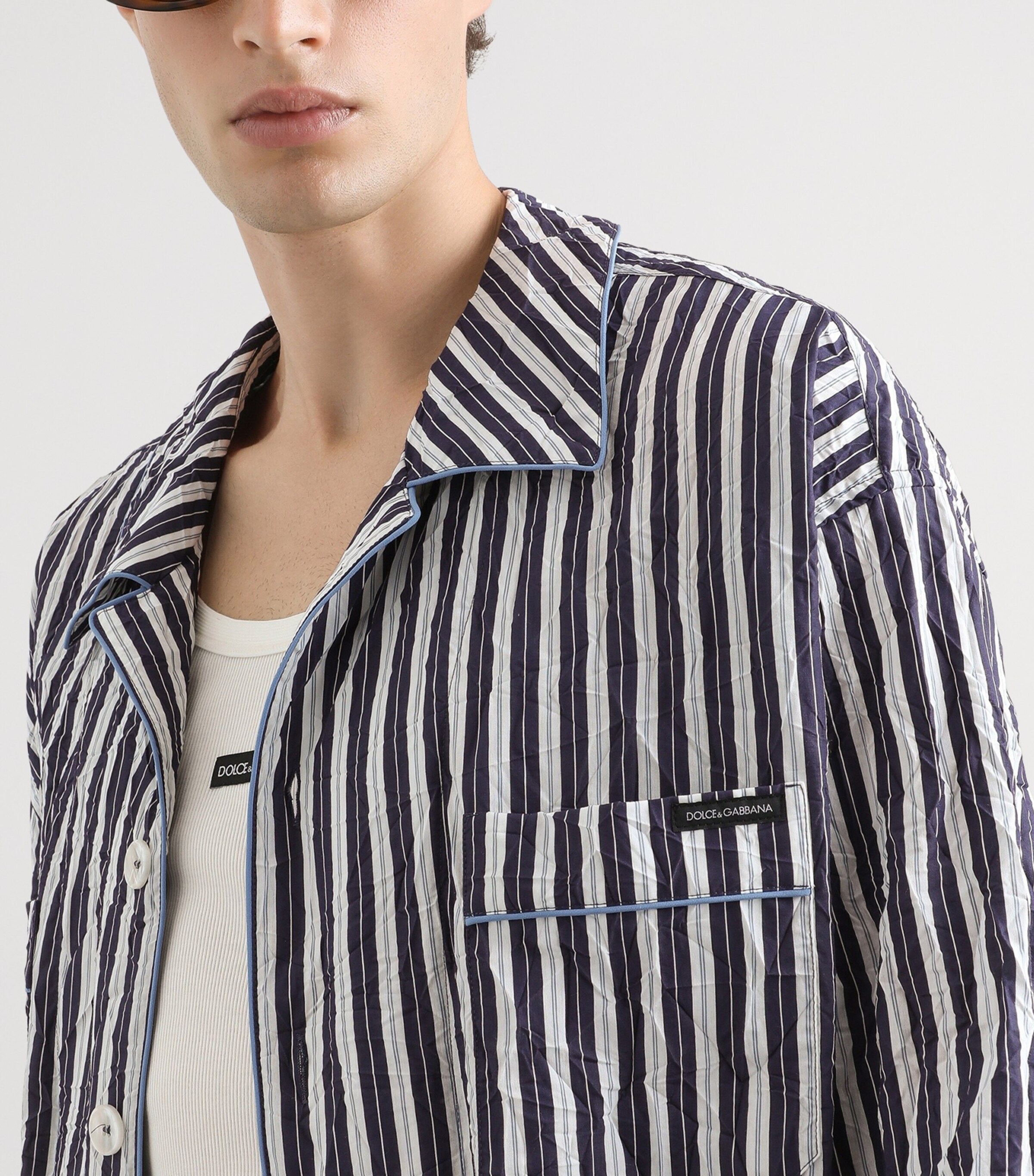 Dolce&Gabbana Mens Crinkled Stripe Oversized Shirt Striped Image 4