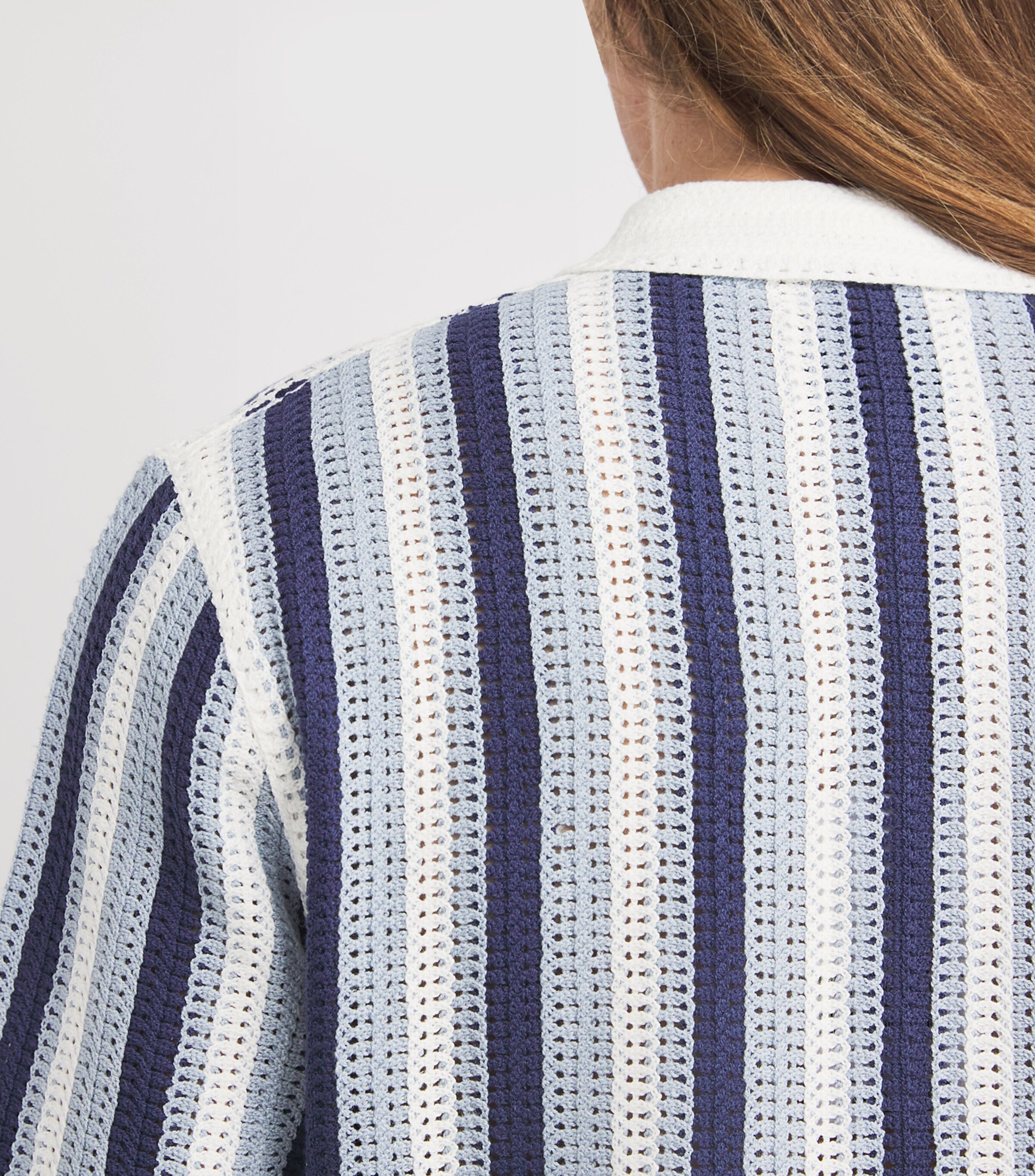 Wax London Mens Crochet Stripe Shirt Blue / Ecru Image 6