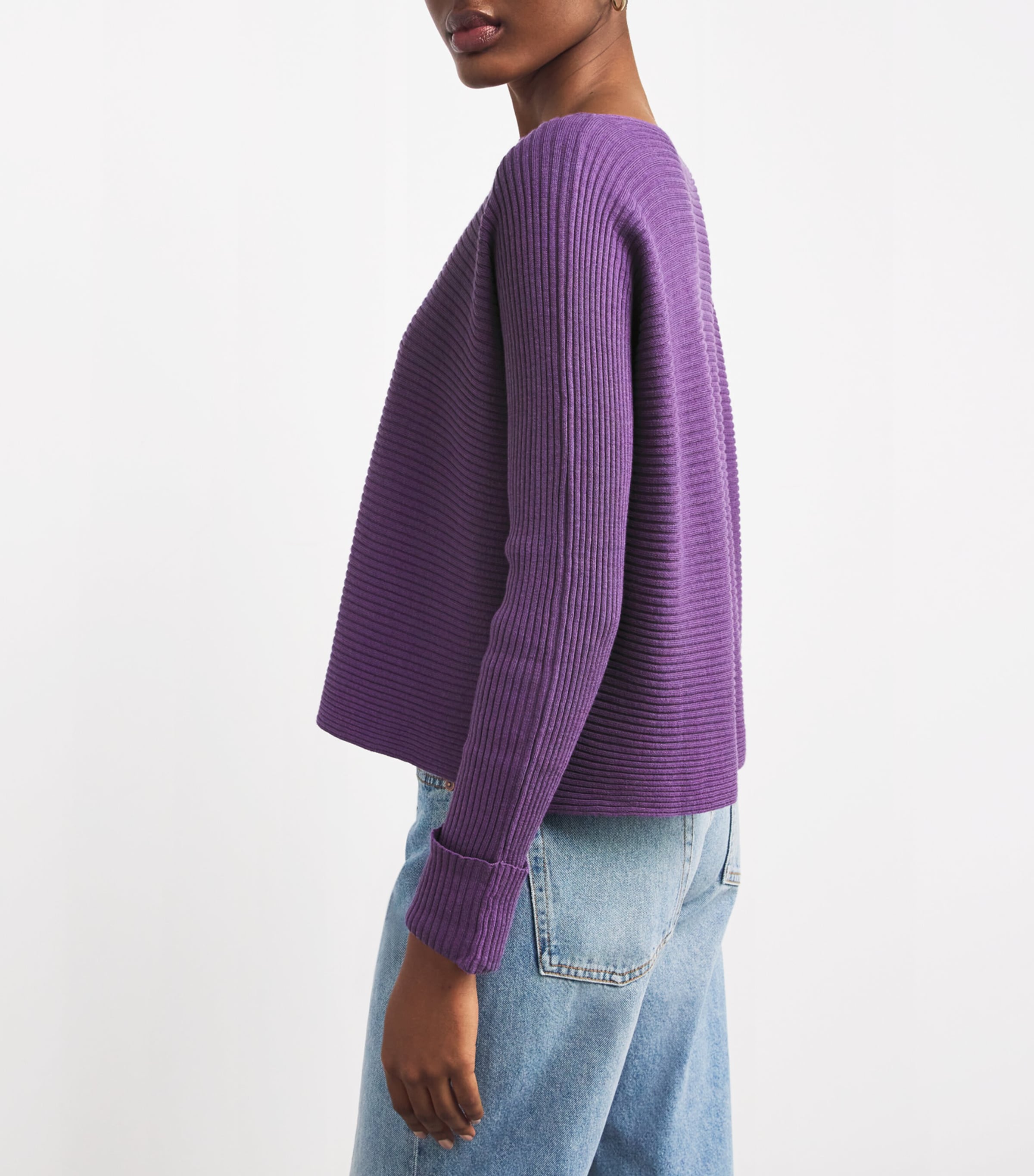 Cotton-Blend Boat-Neck Sweater PURPLE Image 6