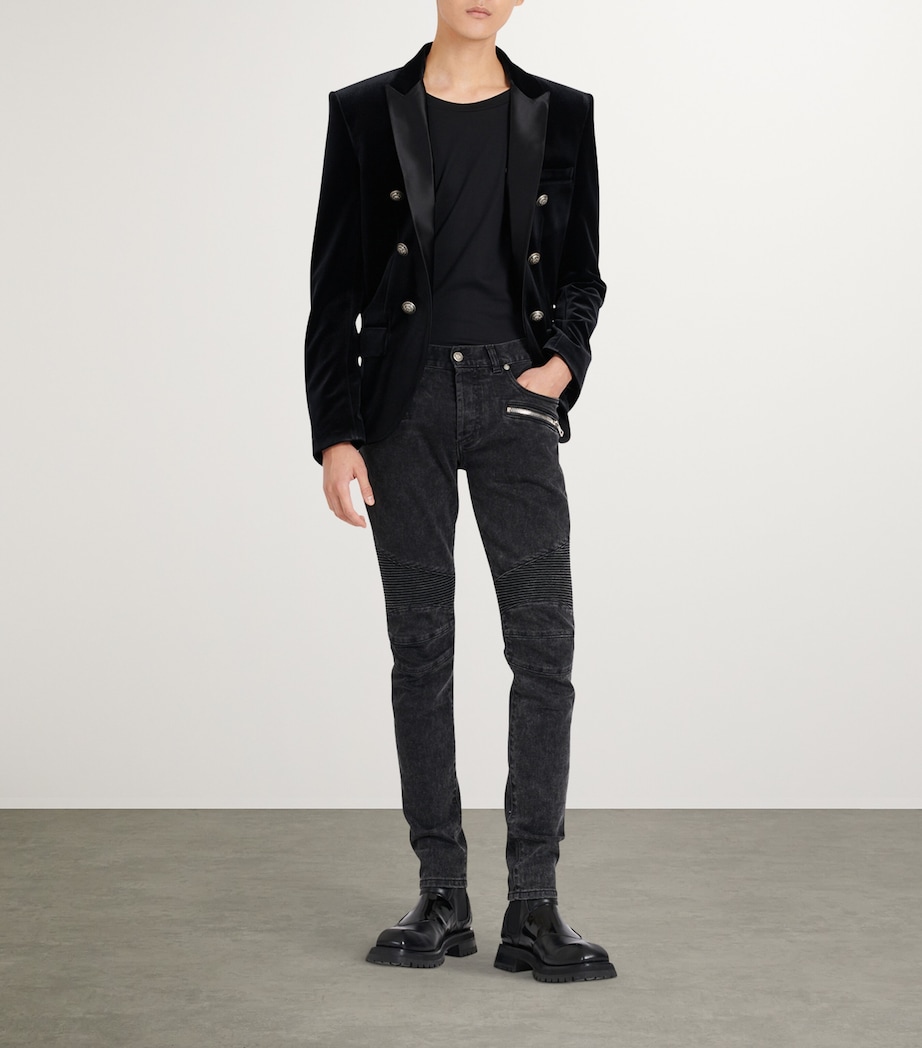Balmain Mens Biker-Detail Skinny Jeans Noir D+lav+ Image 3