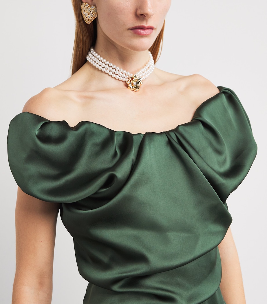 Puff-Sleeve Ginnie Amber Midi Dress GREEN Image 4