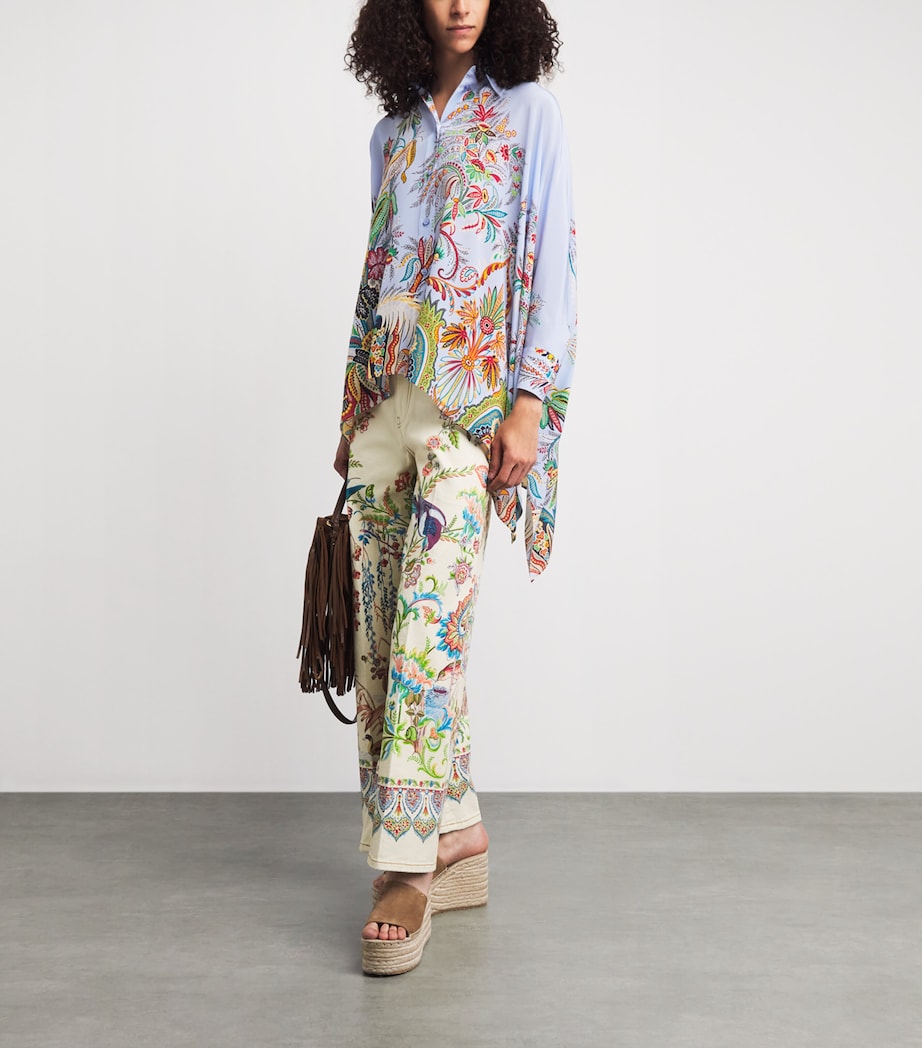 Etro Womens Silk Floral Asymmetric Shirt Prnt/pl Blu Bs Image 2