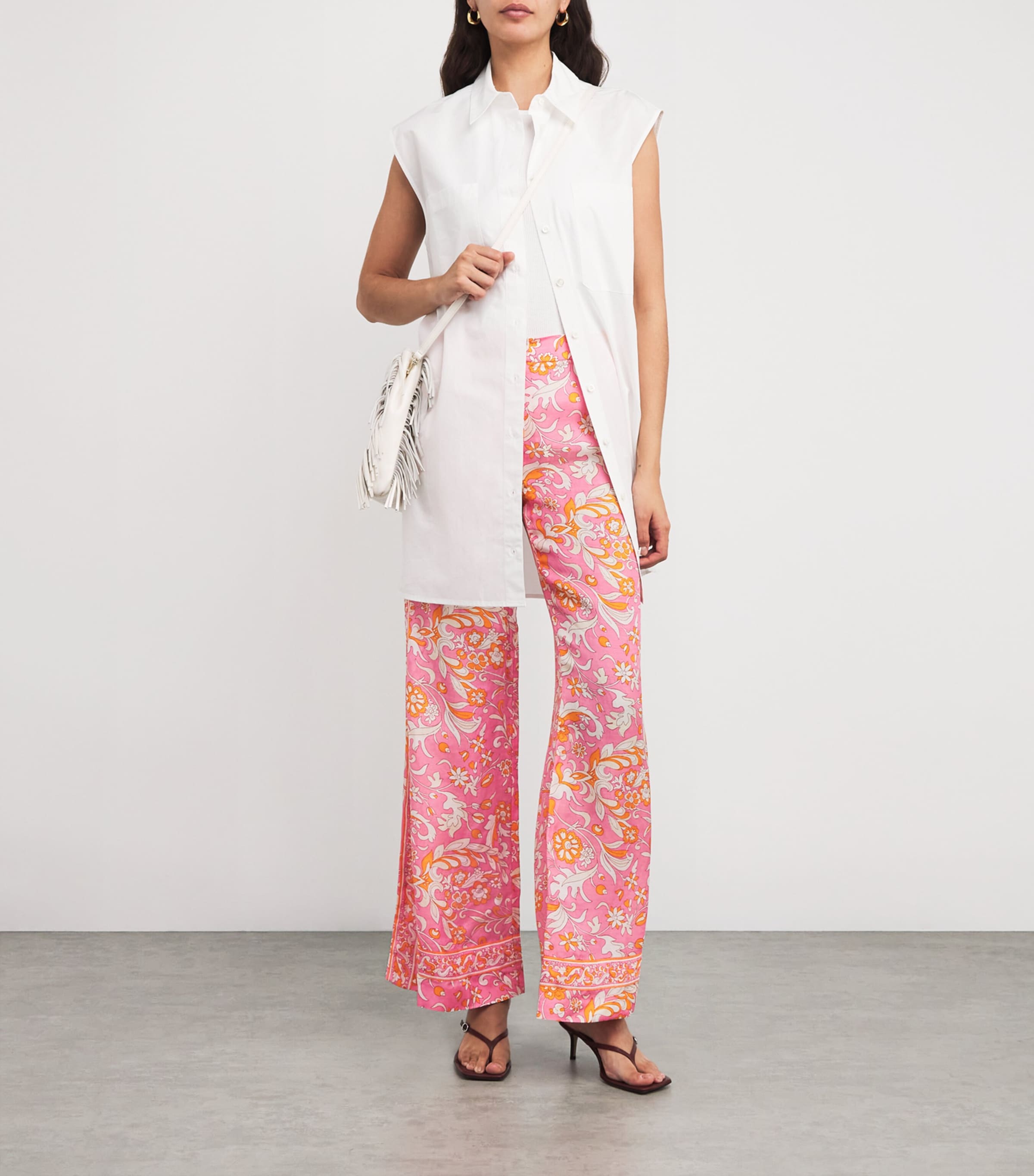 Maje Linen Floral Wide-leg Trousers