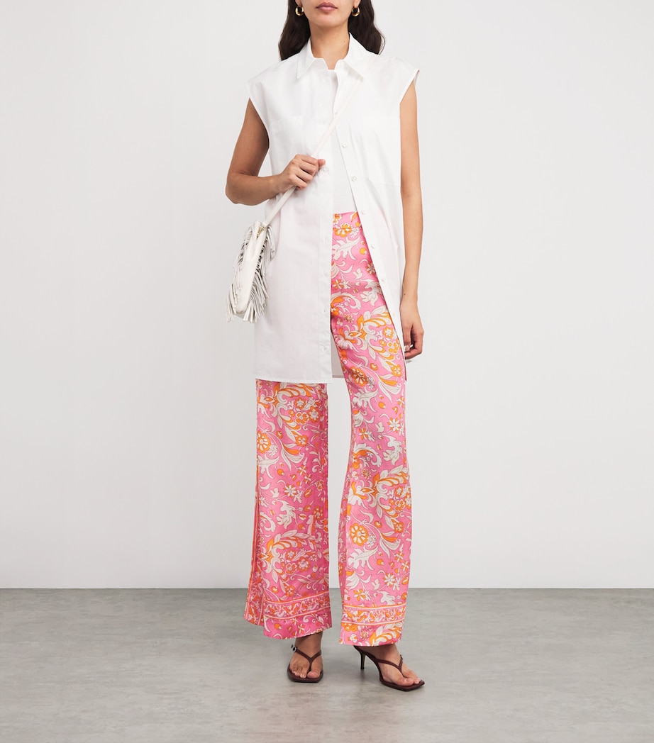 Linen Floral Wide-Leg Trousers ORANGE PINK FLOWERS Image 2