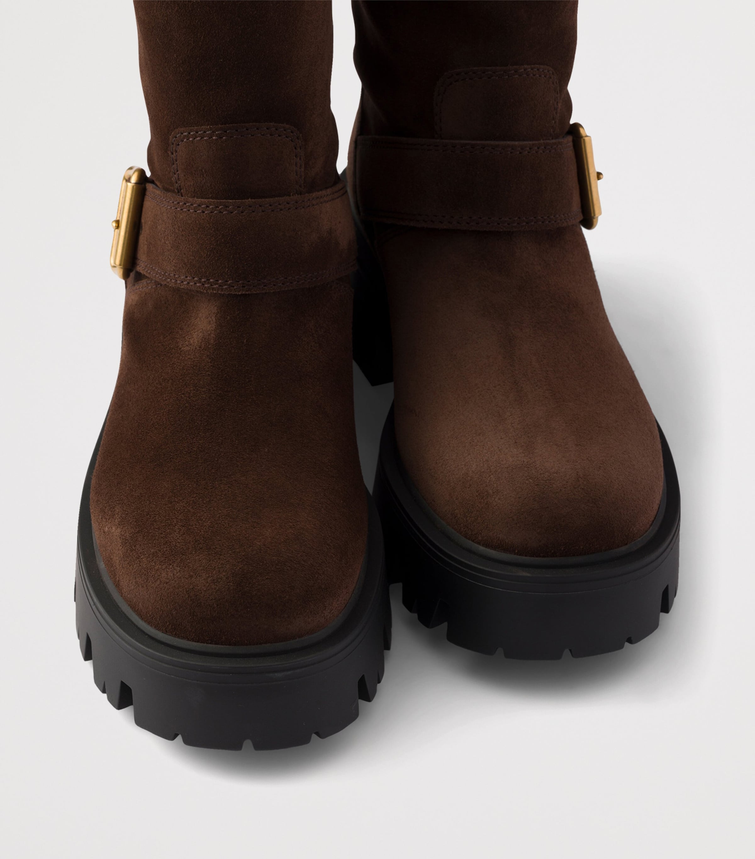 Prada Womens Suede Biker Boots Brown Image 6