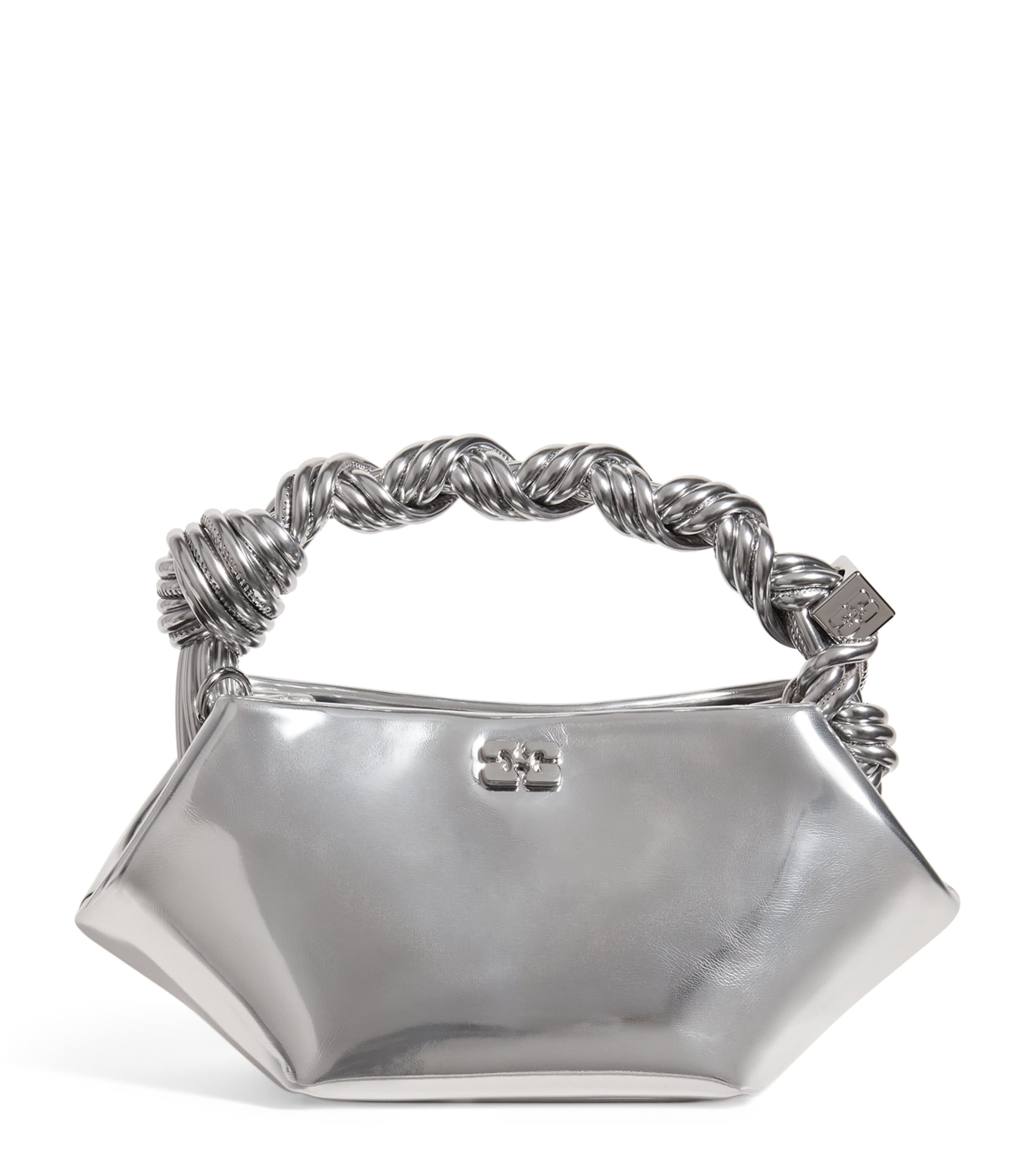 Ganni Mini Bou Top-handle Bag In Silver