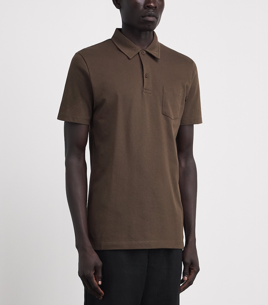 Sunspel Mens Supima Cotton Riviera Polo Shirt Brgw Dark Walnu Image 4