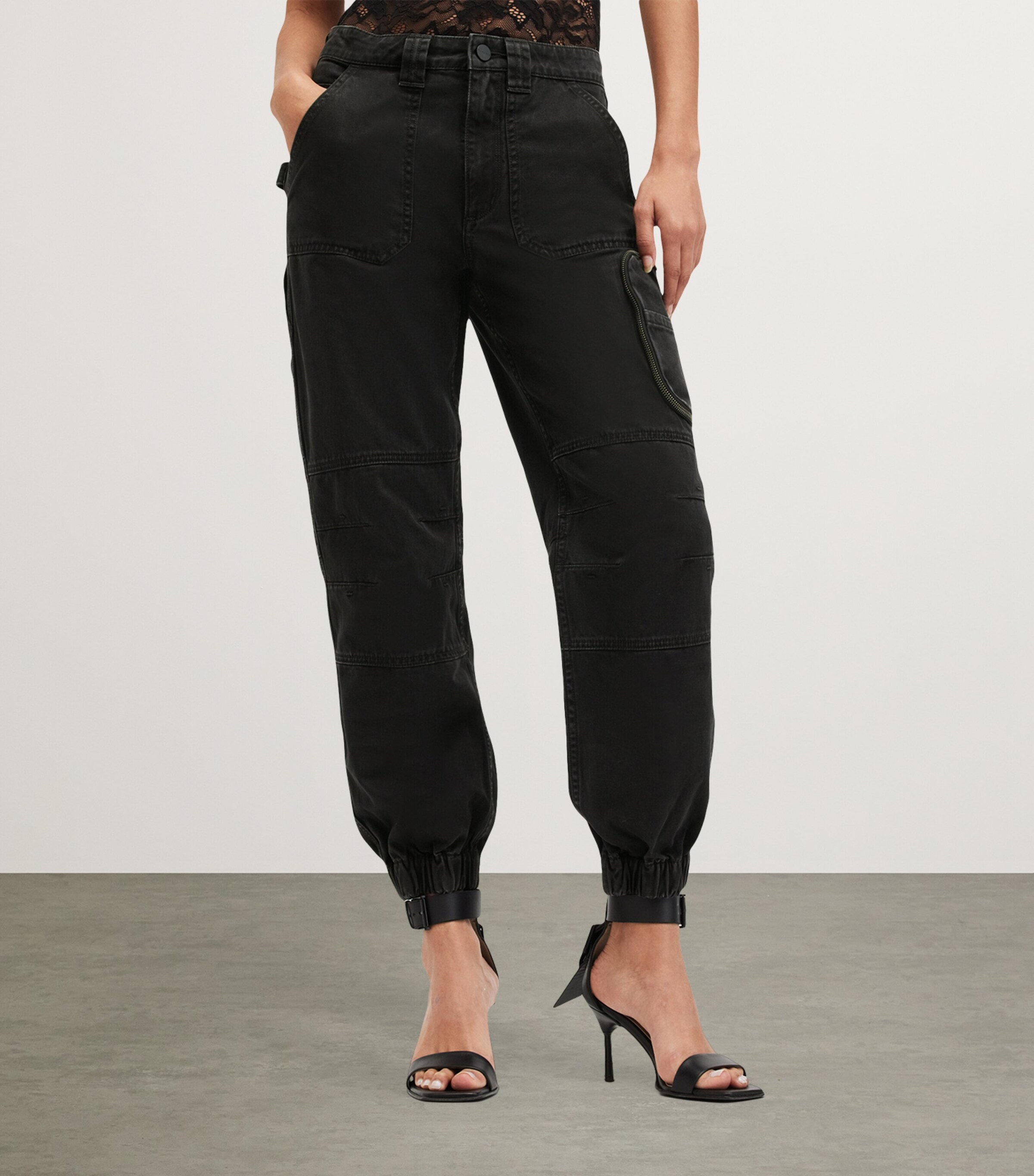 AllSaints Womens Denim Florence Cargo Trousers Washed Black Image 5