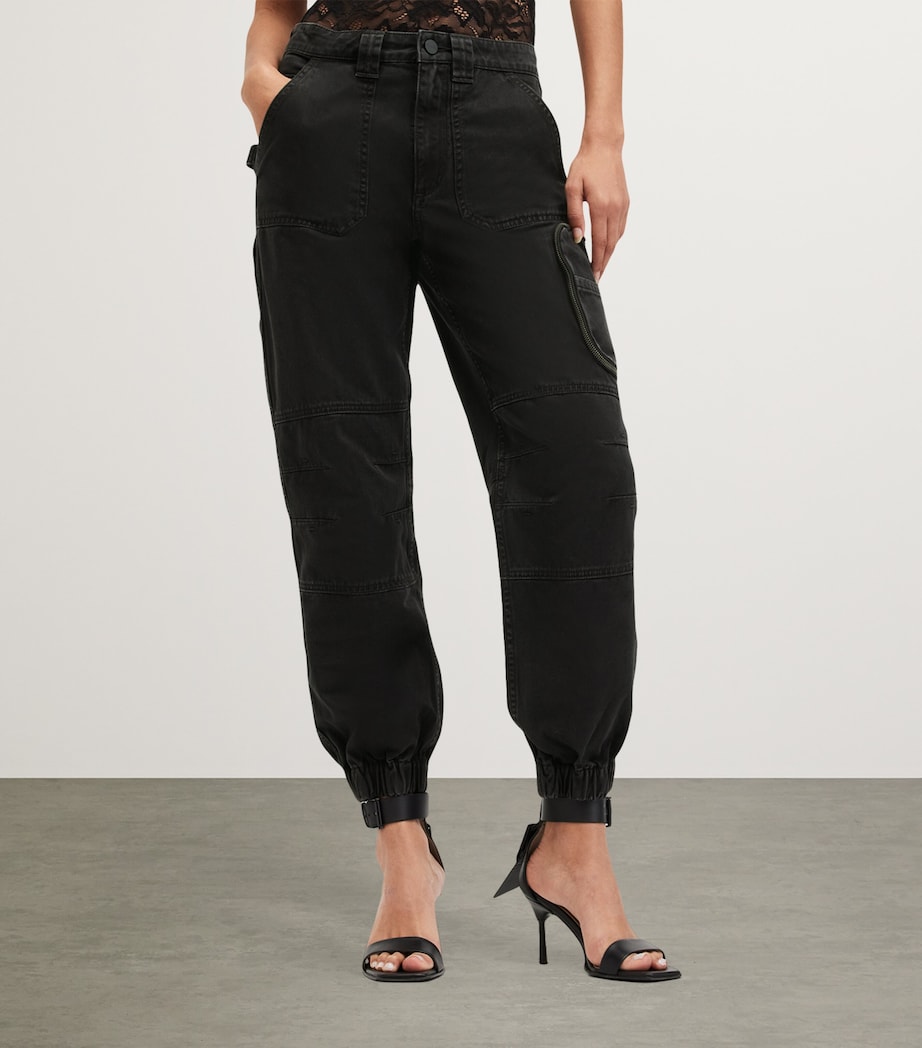 AllSaints Womens Denim Florence Cargo Trousers Washed Black Image 5