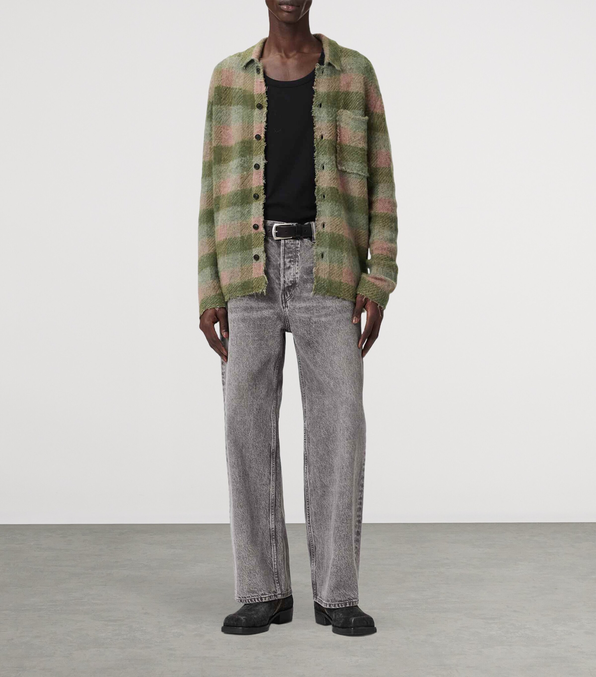 AllSaints Mens Check Adler Shirt Sunbaked Pink Image 2