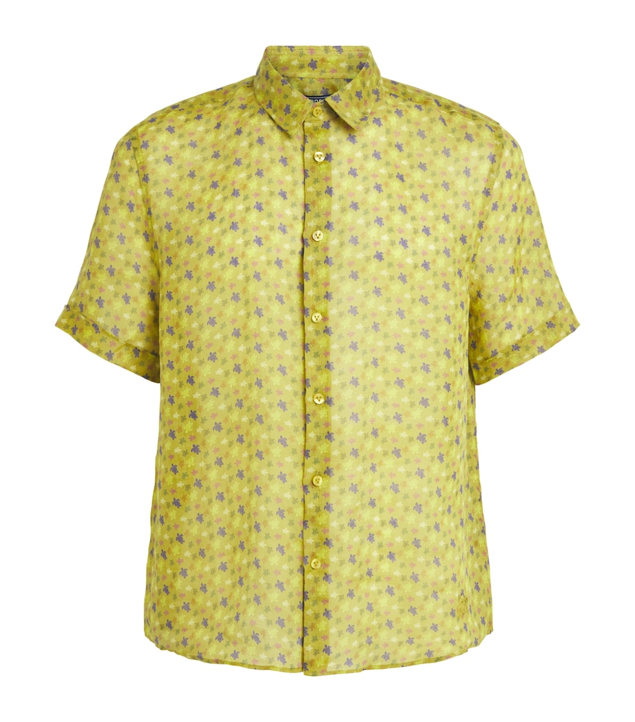 Vilebrequin Mens Ramie Turtle Print Shirt Absinthe Image 1