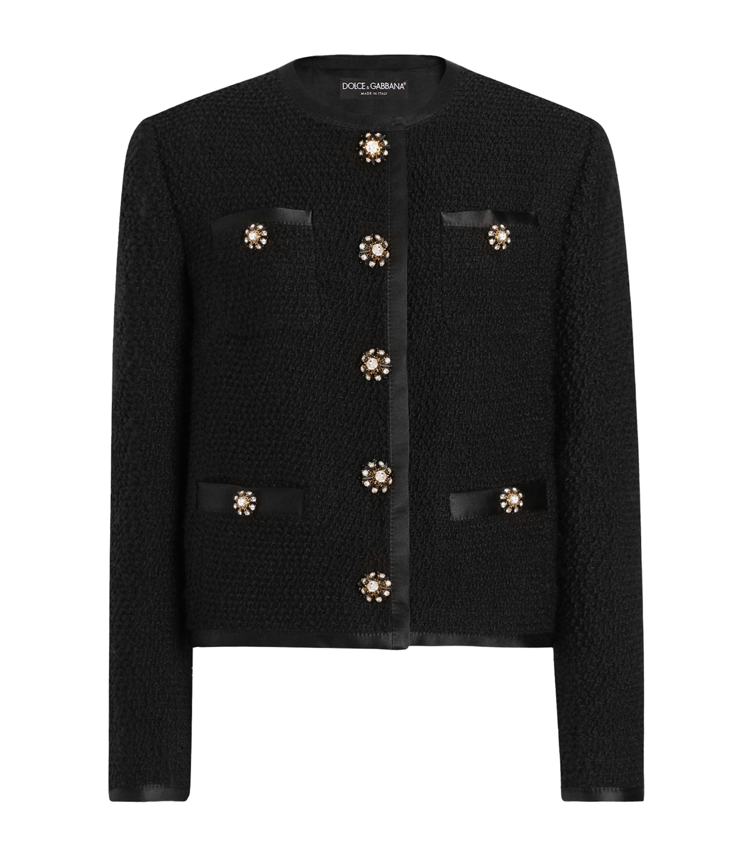 Dolce & Gabbana Jeweled Button Boucle Jacket In Black
