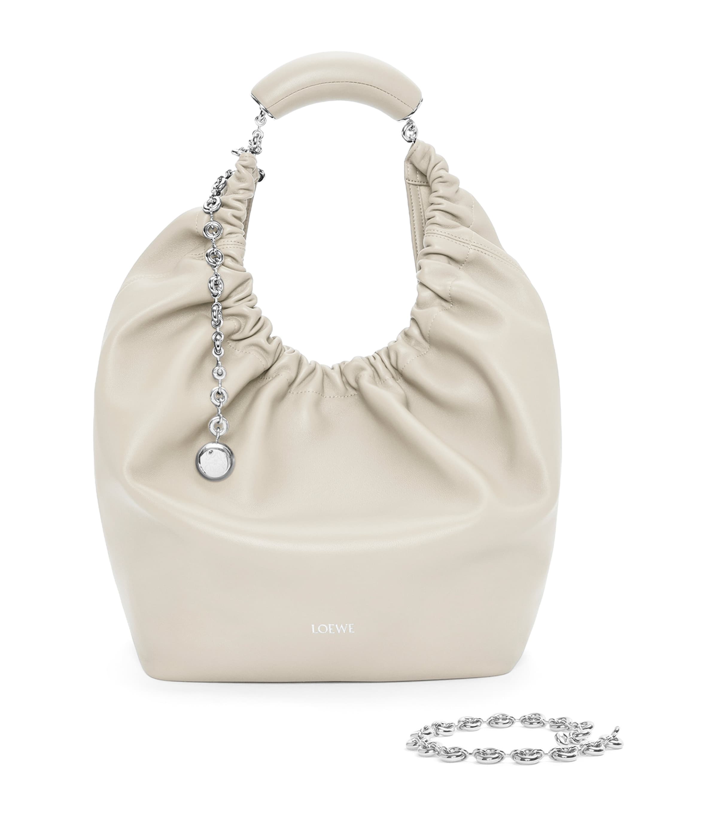 Loewe Squeeze Small Chain-embellished Gathered Leather Tote In White