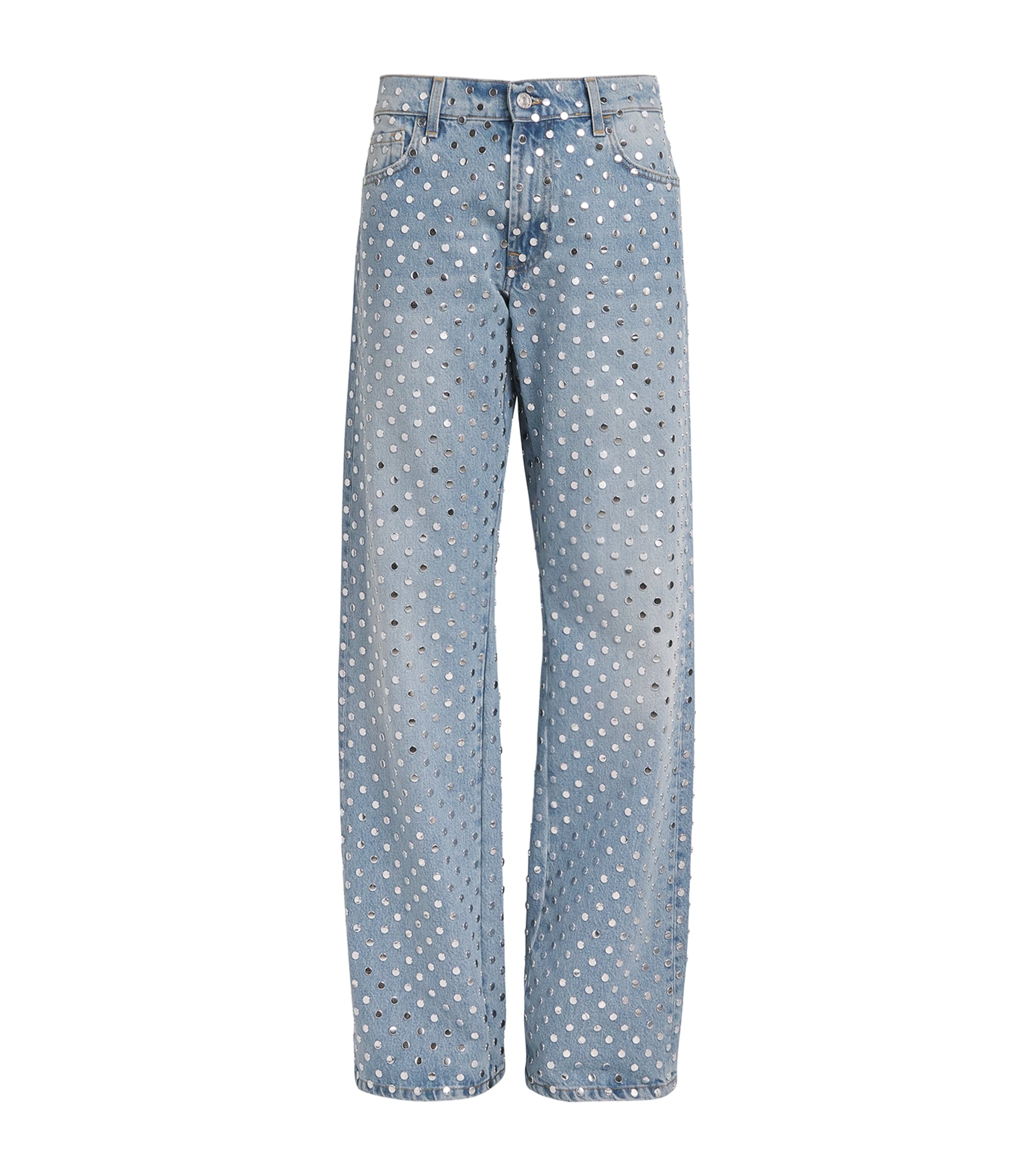 7 For All Mankind Studded Straight Jeans In Blue