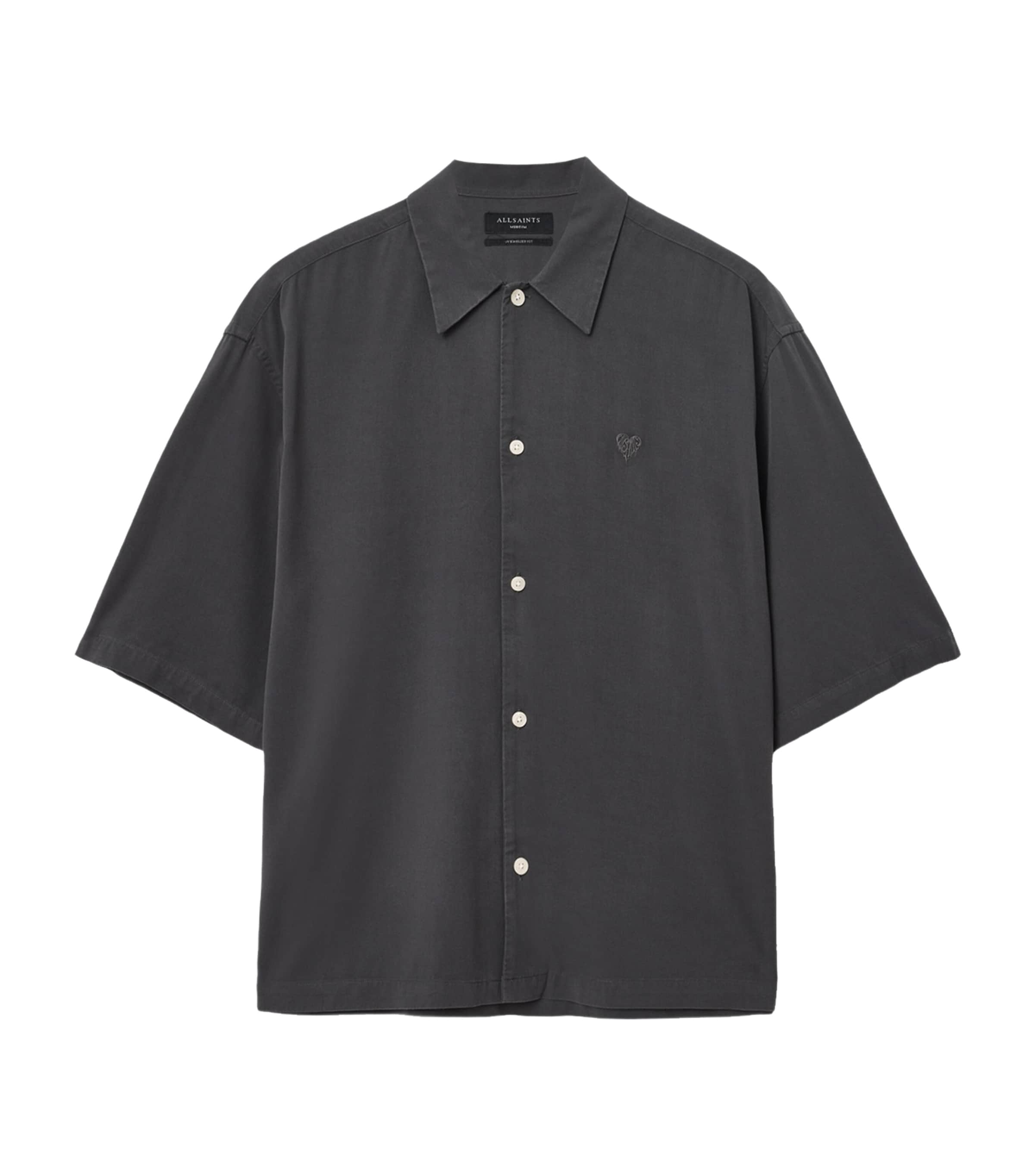 Allsaints Mens Raven Grey Rialto Oversized Woven Shirt Xl In Gray