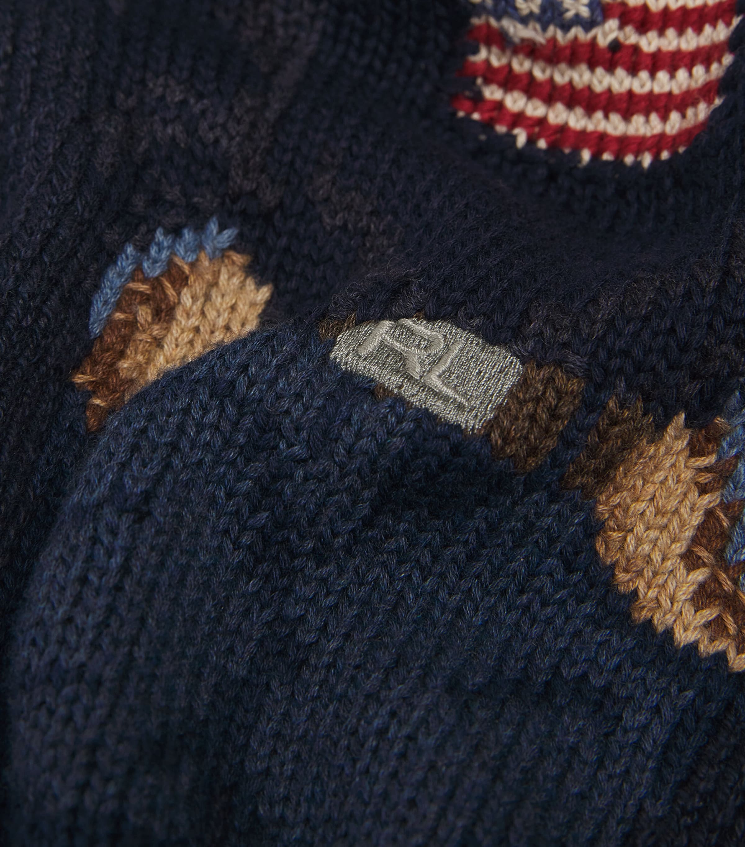 Cotton-Linen Polo Bear Sweater NAVY MULTI Image 5