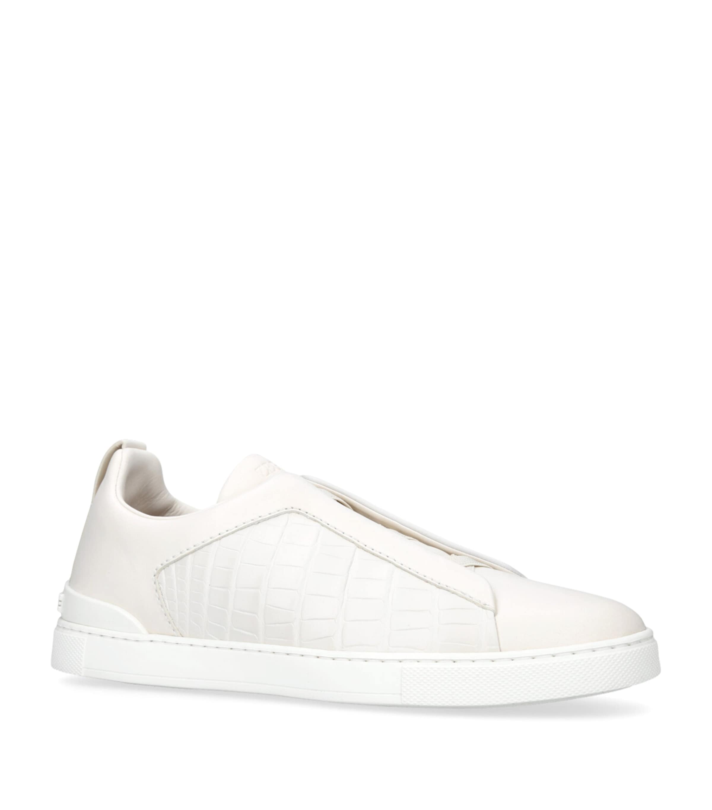 Crocodile Leather Triple Stitch Sneakers WHITE Image 3