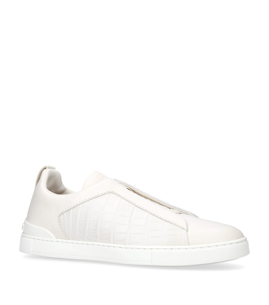 Crocodile Leather Triple Stitch Sneakers WHITE Image 3