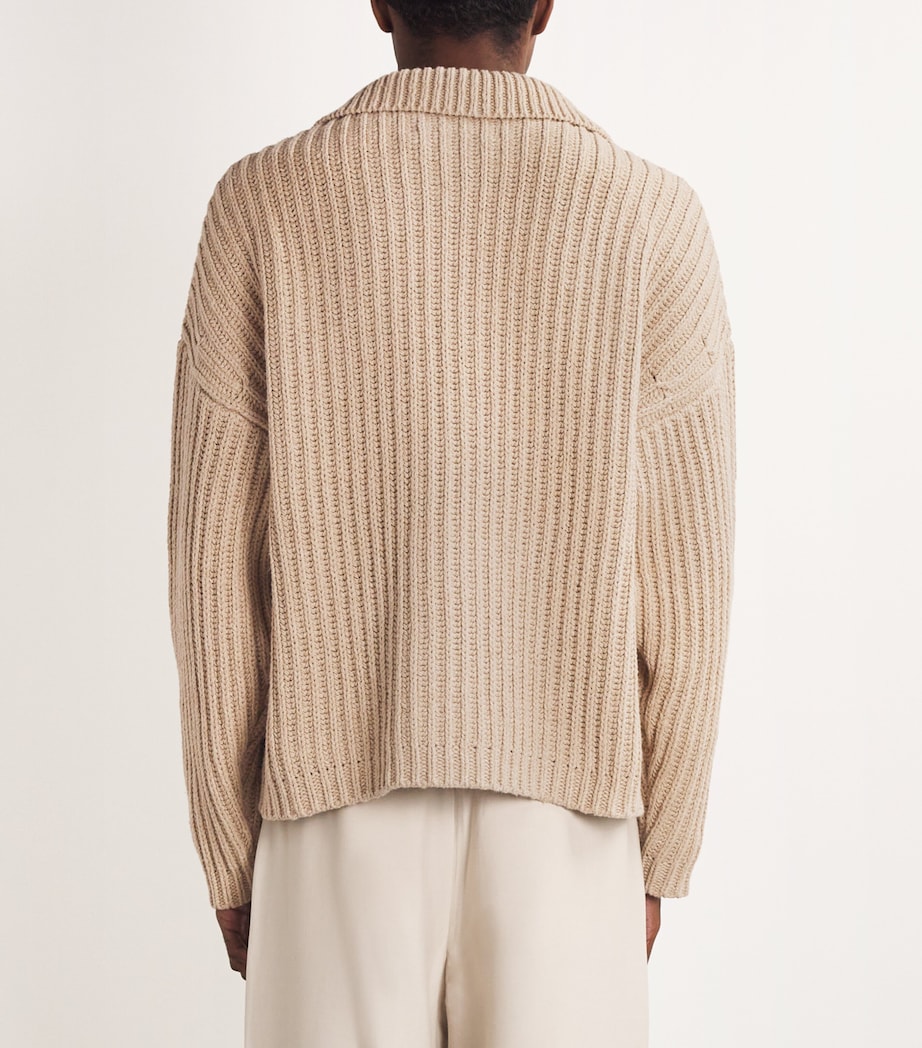 COMMAS Mens Cotton-Wool Fisherman Rib Cardigan Clay Image 4