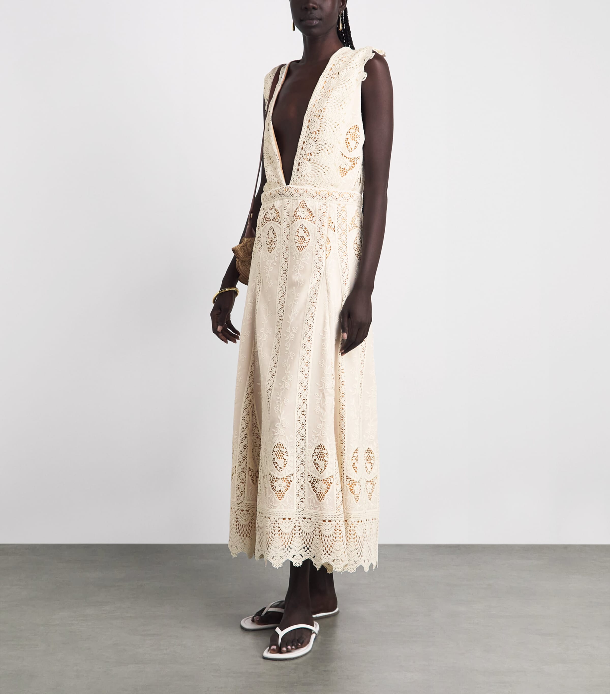 Johanna Ortiz Womens Crochet Grace in the Open Fields Maxi Dress Ecru Image 2