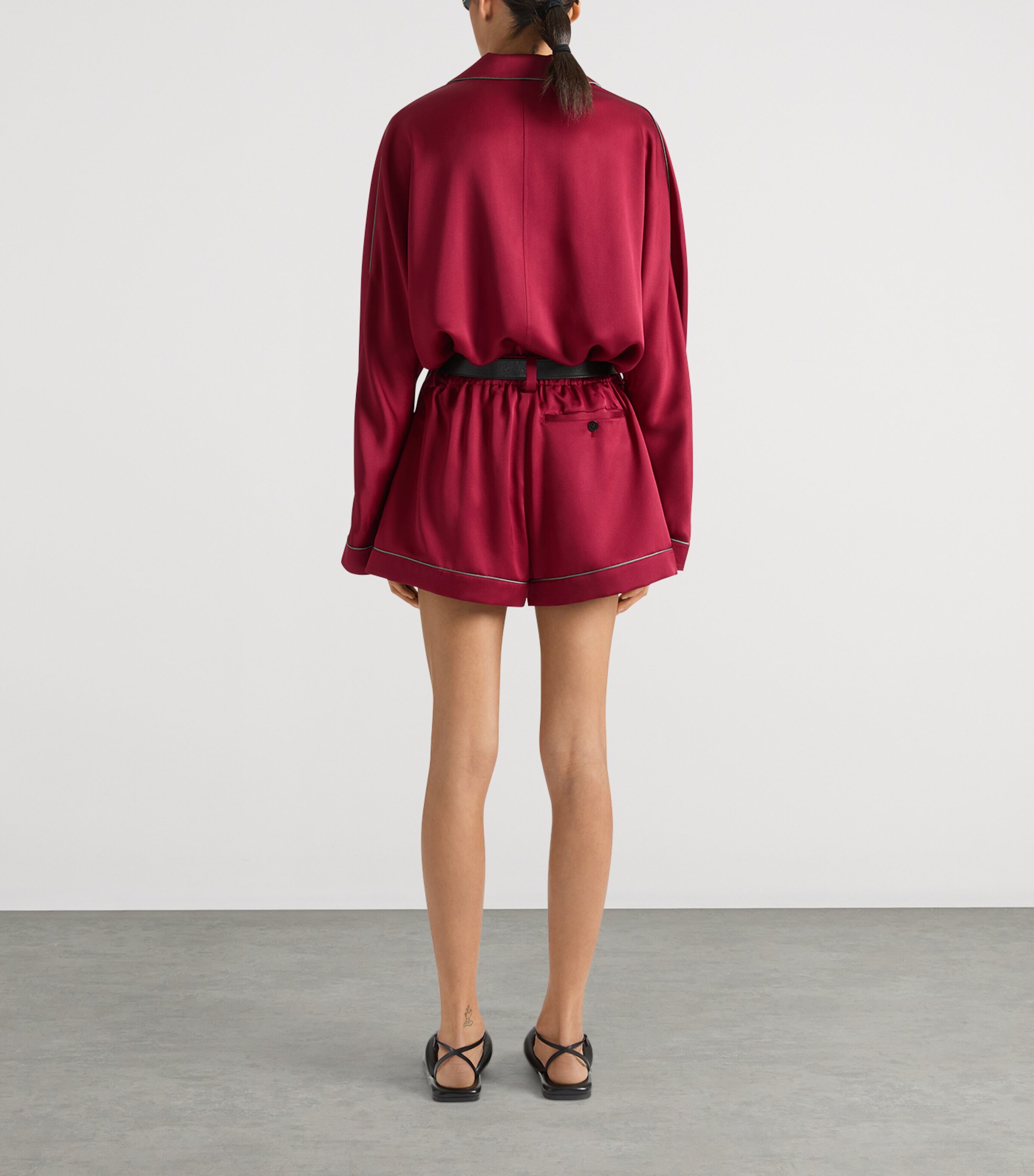 Givenchy Womens Silk Pleated Shorts Red Cherry Image 3