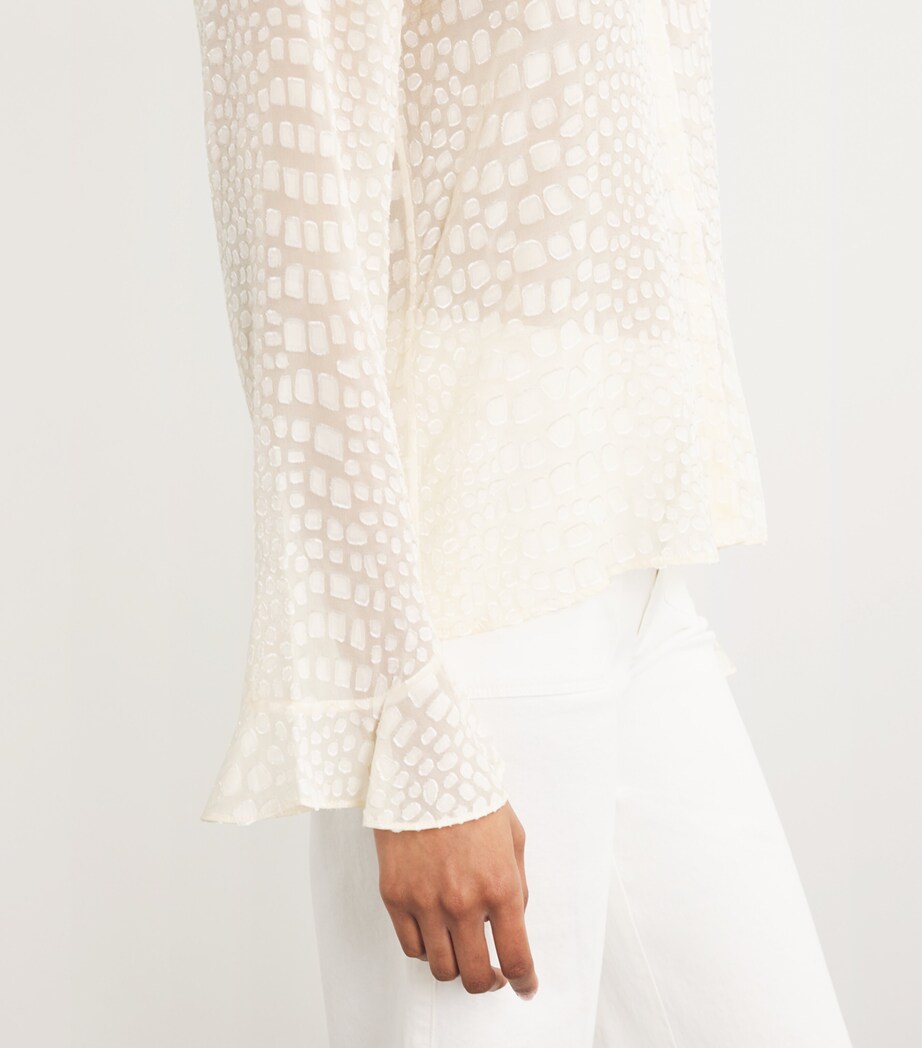 Silk-Blend Pepita Blouse LATTE FOAM Image 6