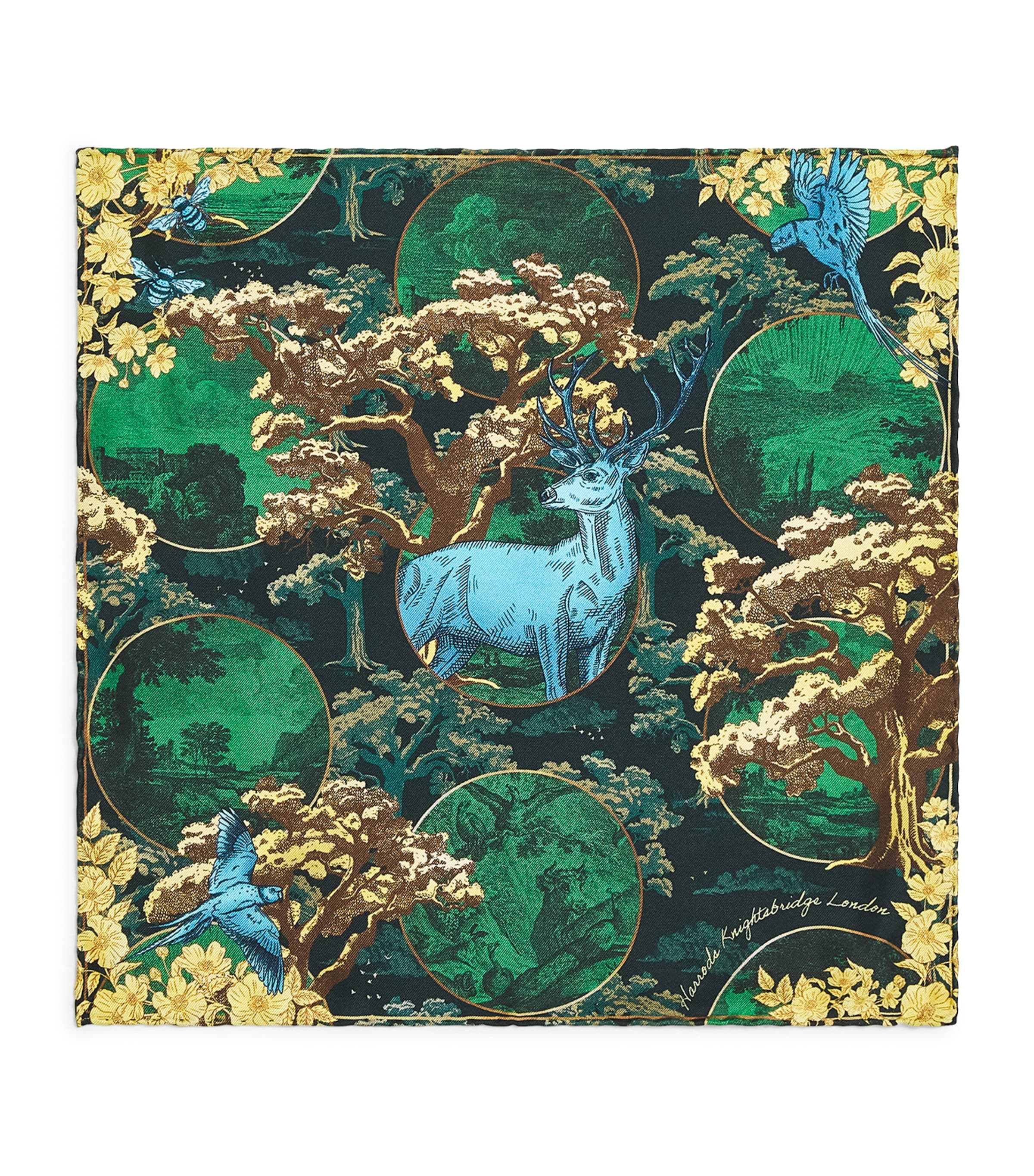 Harrods Silk Forest Print Pocket Square