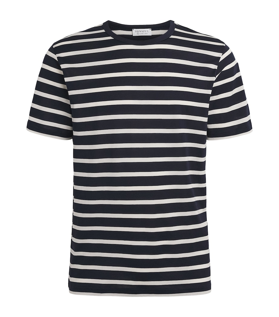 Sunspel Mens Supima Cotton Stripe Classic T-Shirt Stdz Navy/ecru Image 1