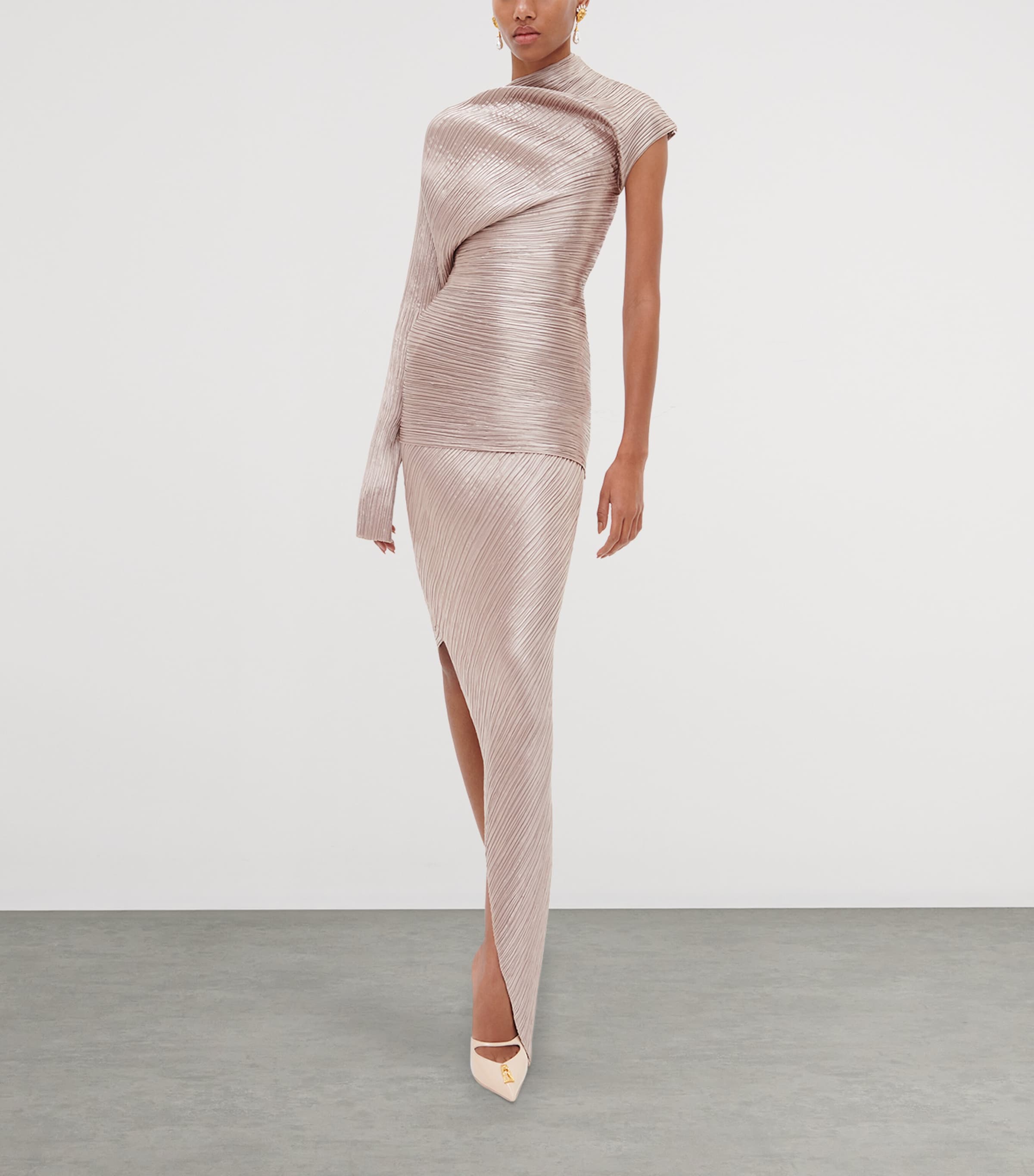 Schiaparelli Womens Pleated Midi Skirt Nude Image 2